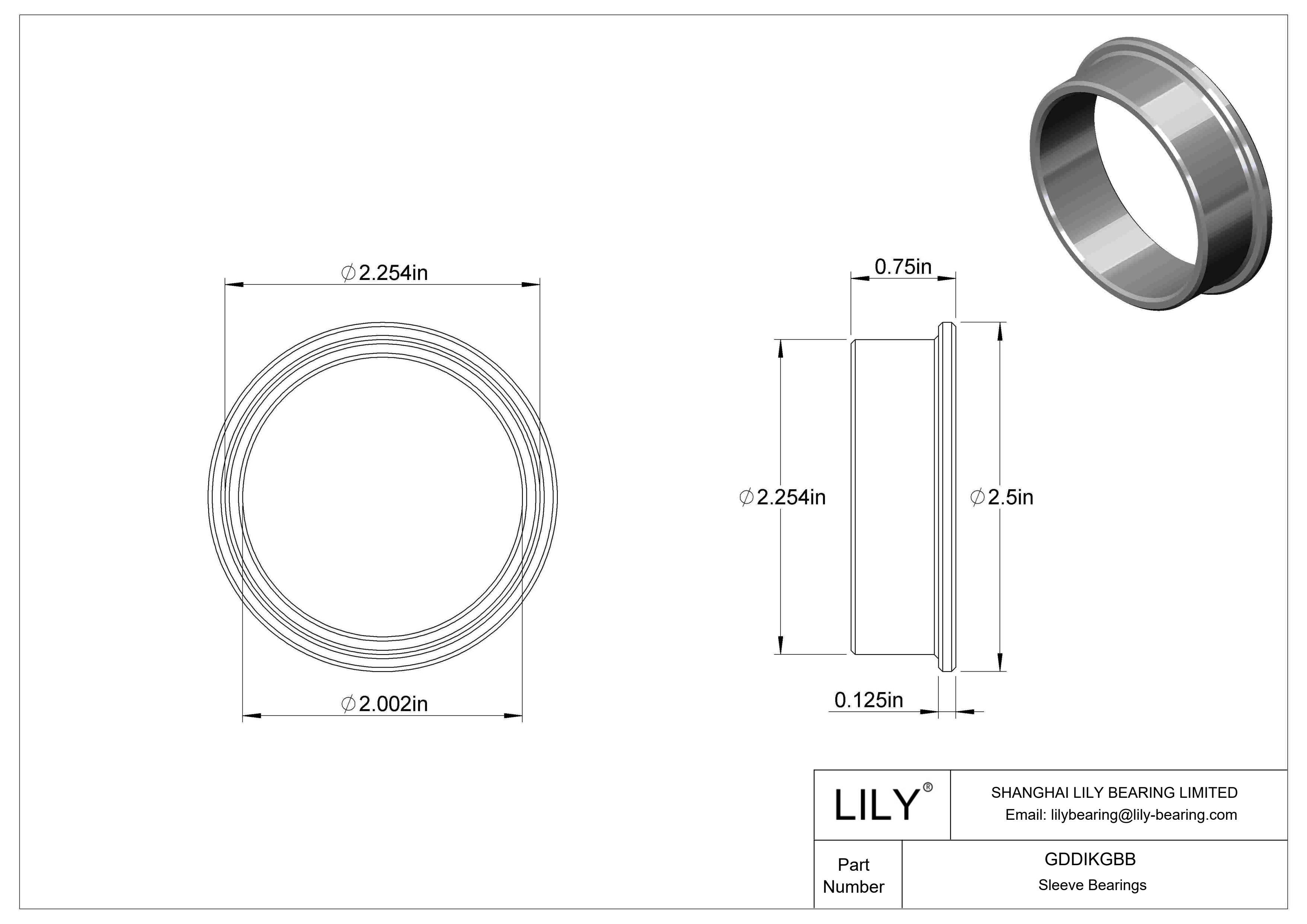 GDDIKGBB Oil-Embedded Flanged Sleeve Bearings cad drawing