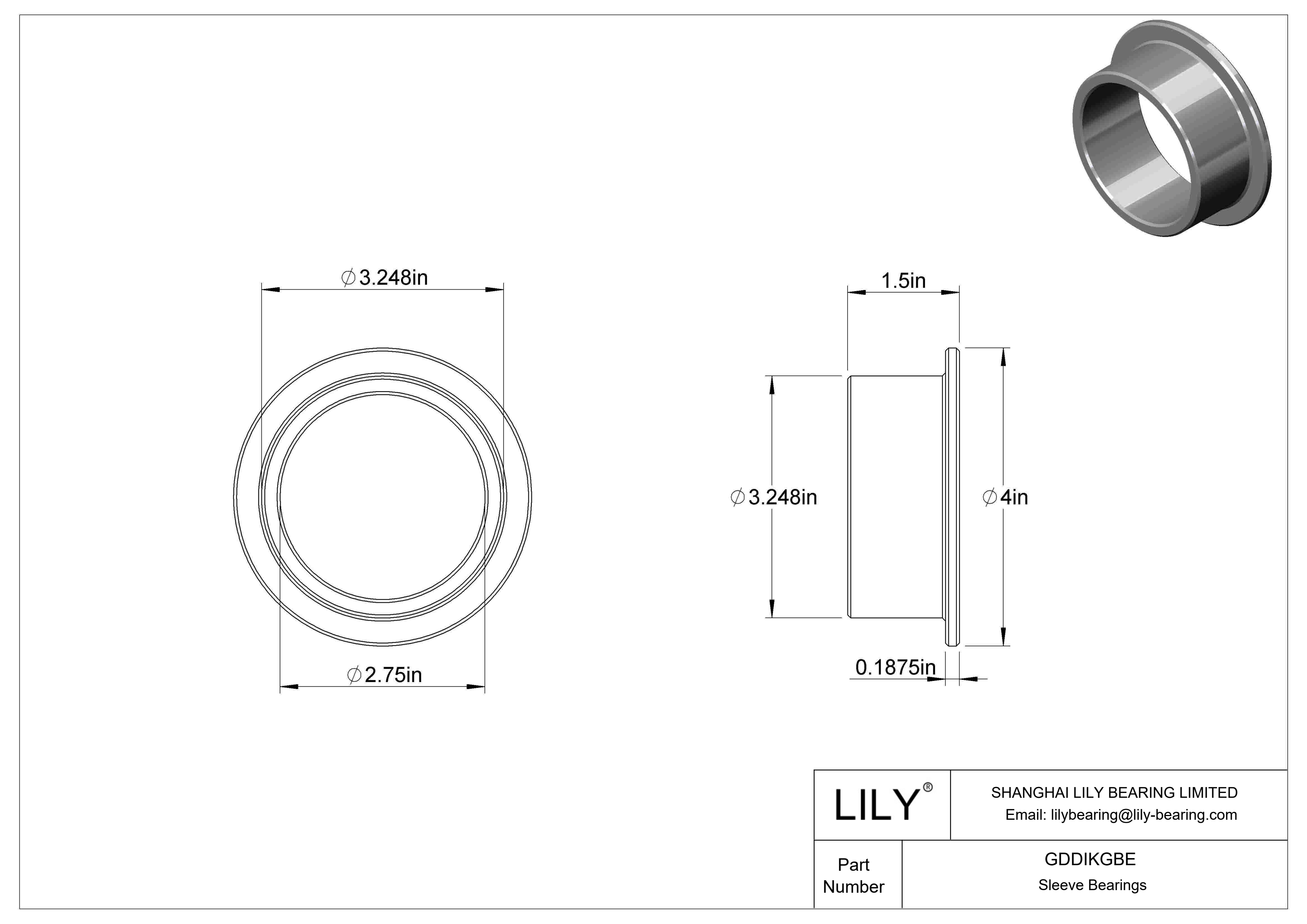 GDDIKGBE Oil-Embedded Flanged Sleeve Bearings cad drawing