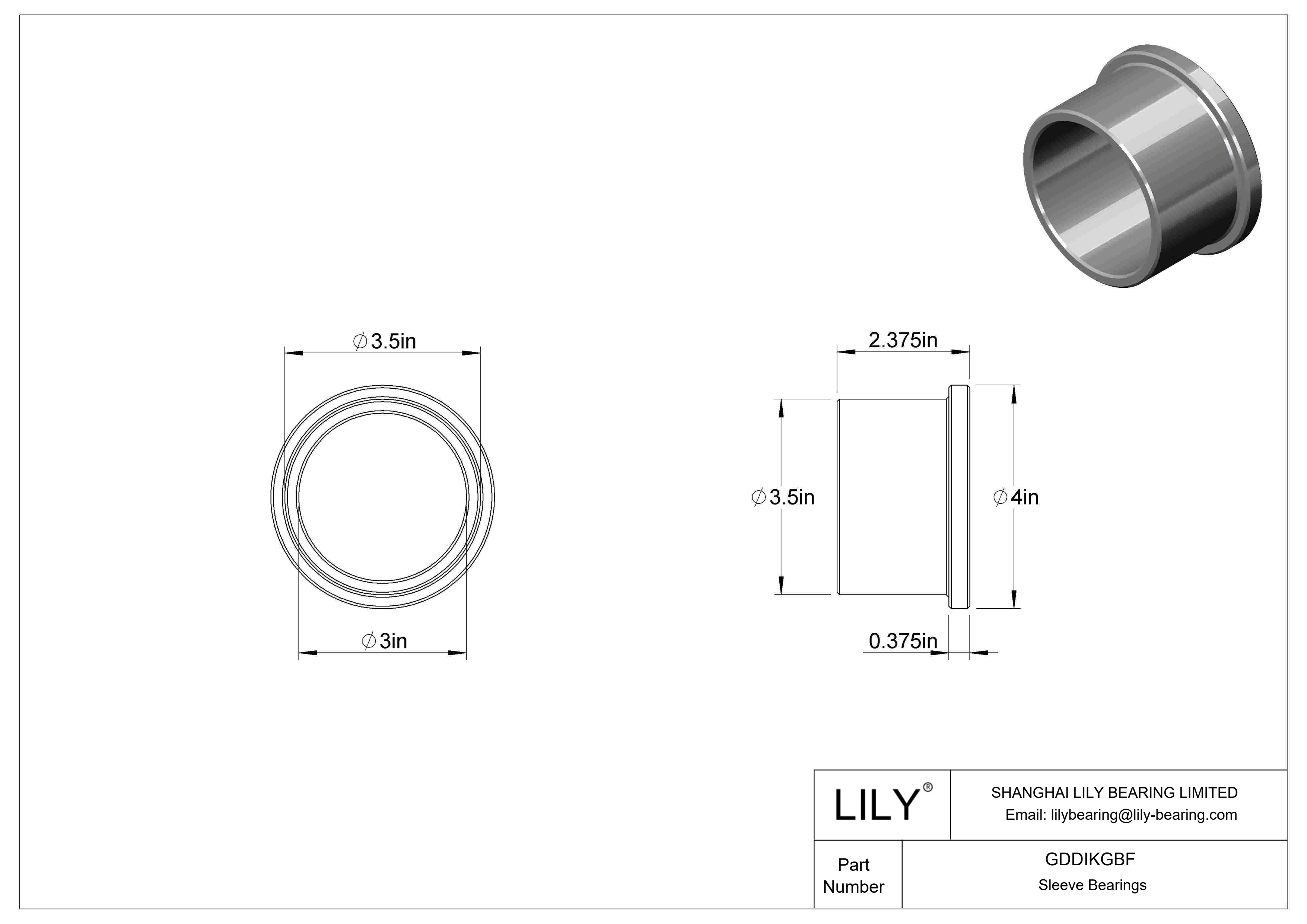 GDDIKGBF Oil-Embedded Flanged Sleeve Bearings cad drawing