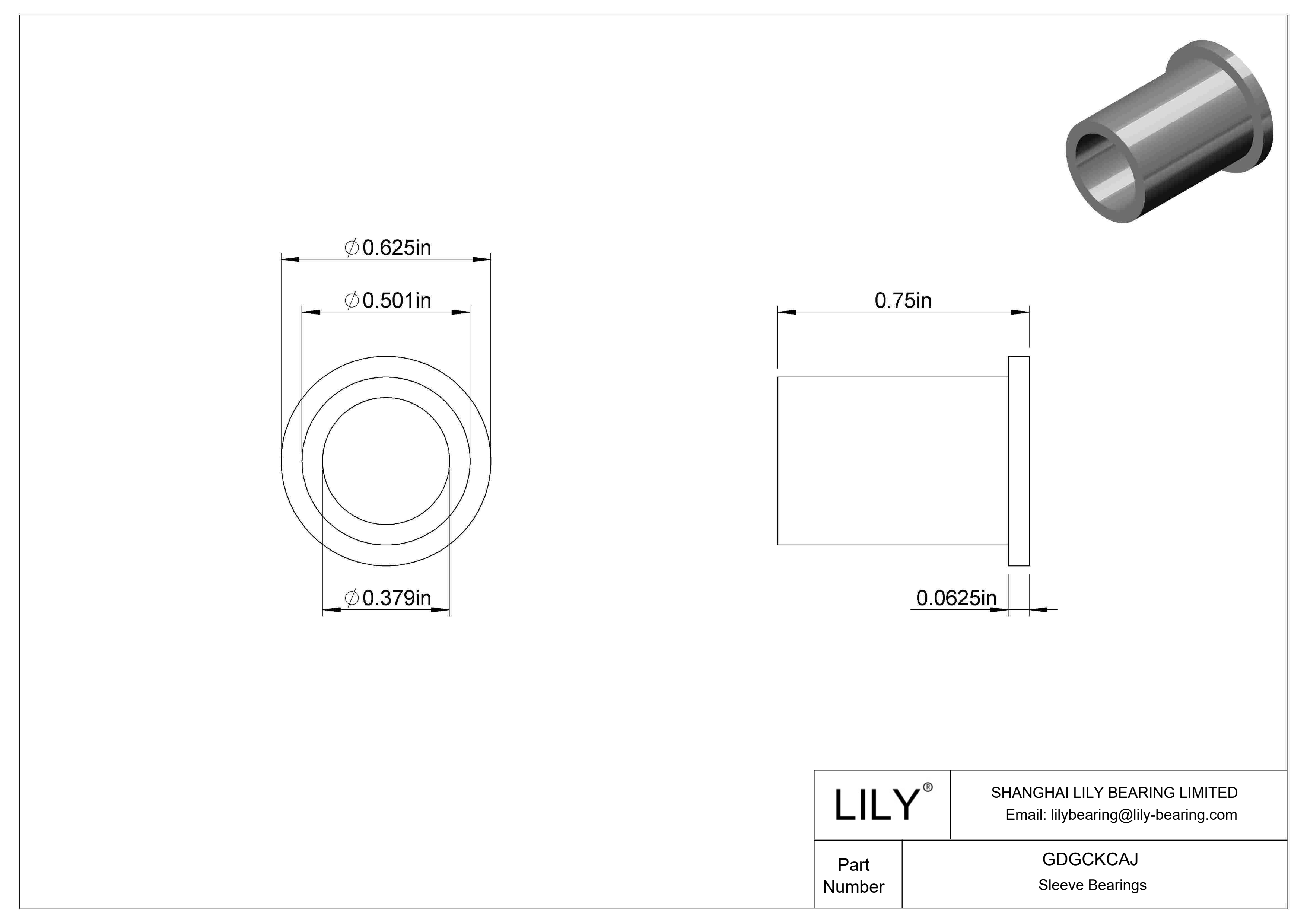 GDGCKCAJ Rodamientos de manguito con brida de funcionamiento en seco resistentes al agua cad drawing