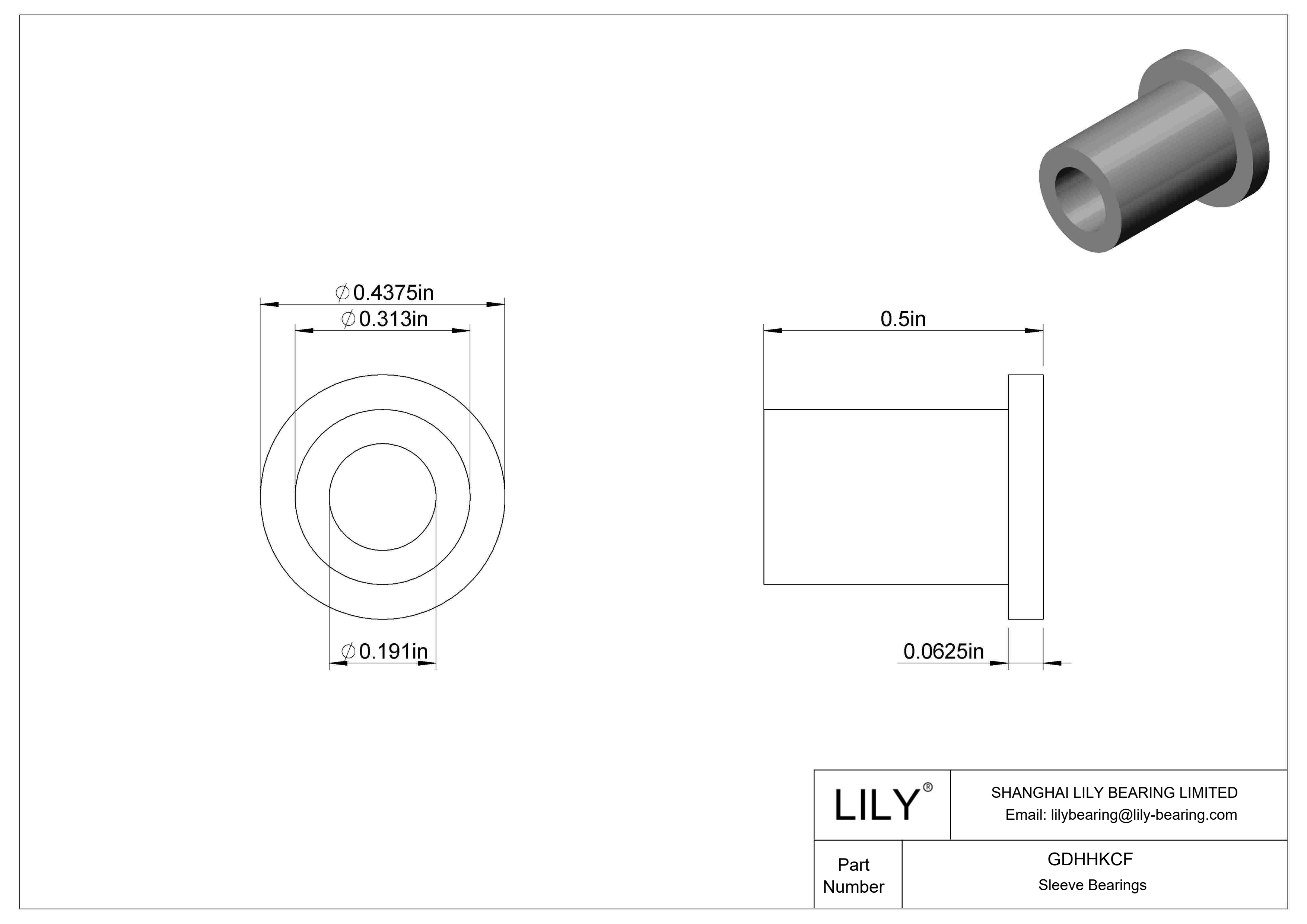 GDHHKCF Ultra-Low-Friction Dry-Running Flanged Sleeve Bearings cad drawing