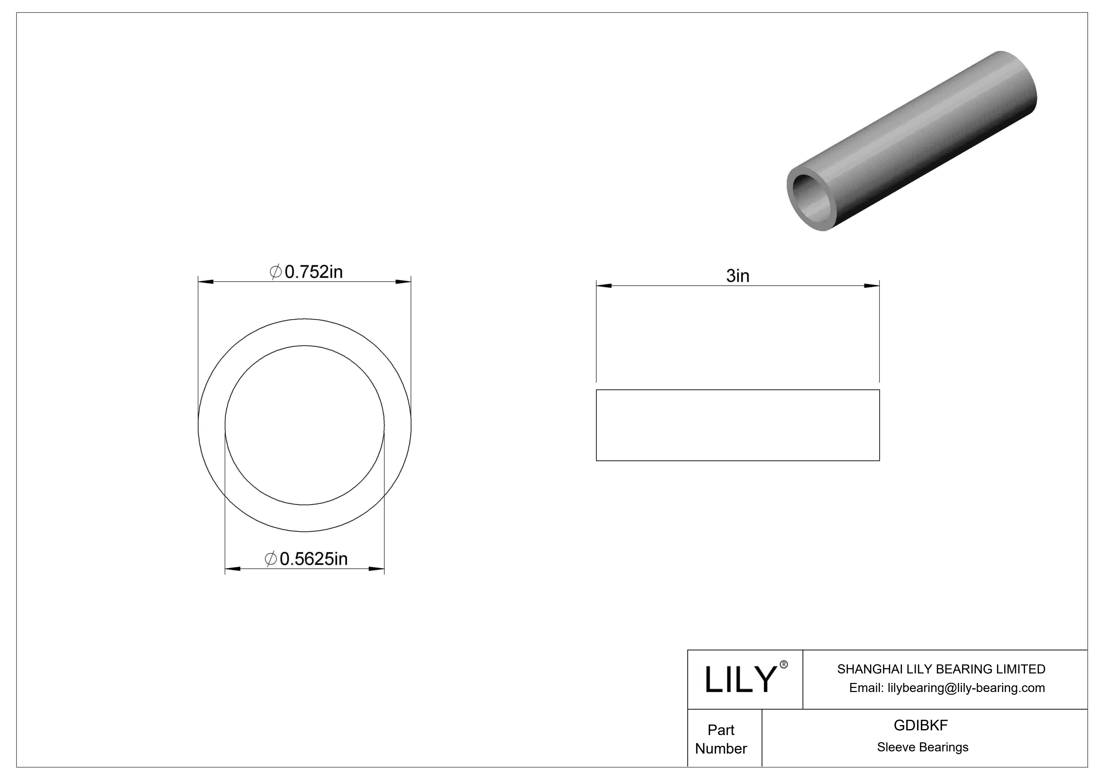 GDIBKF Multipurpose Sleeve Bearings cad drawing