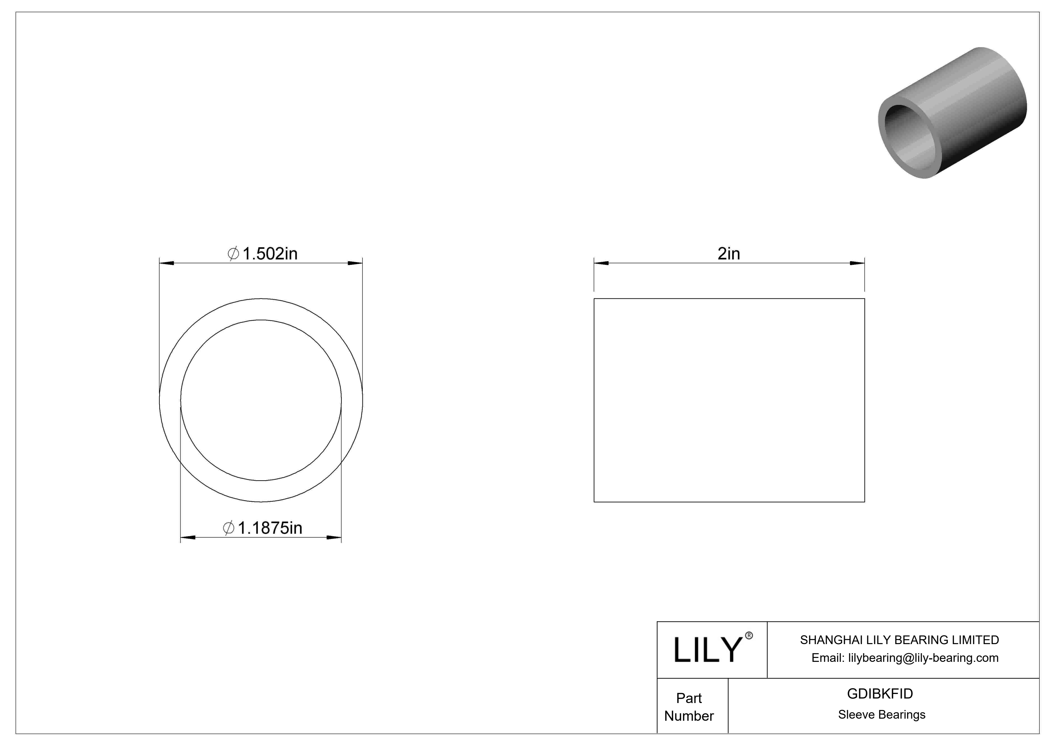 GDIBKFID Multipurpose Sleeve Bearings cad drawing