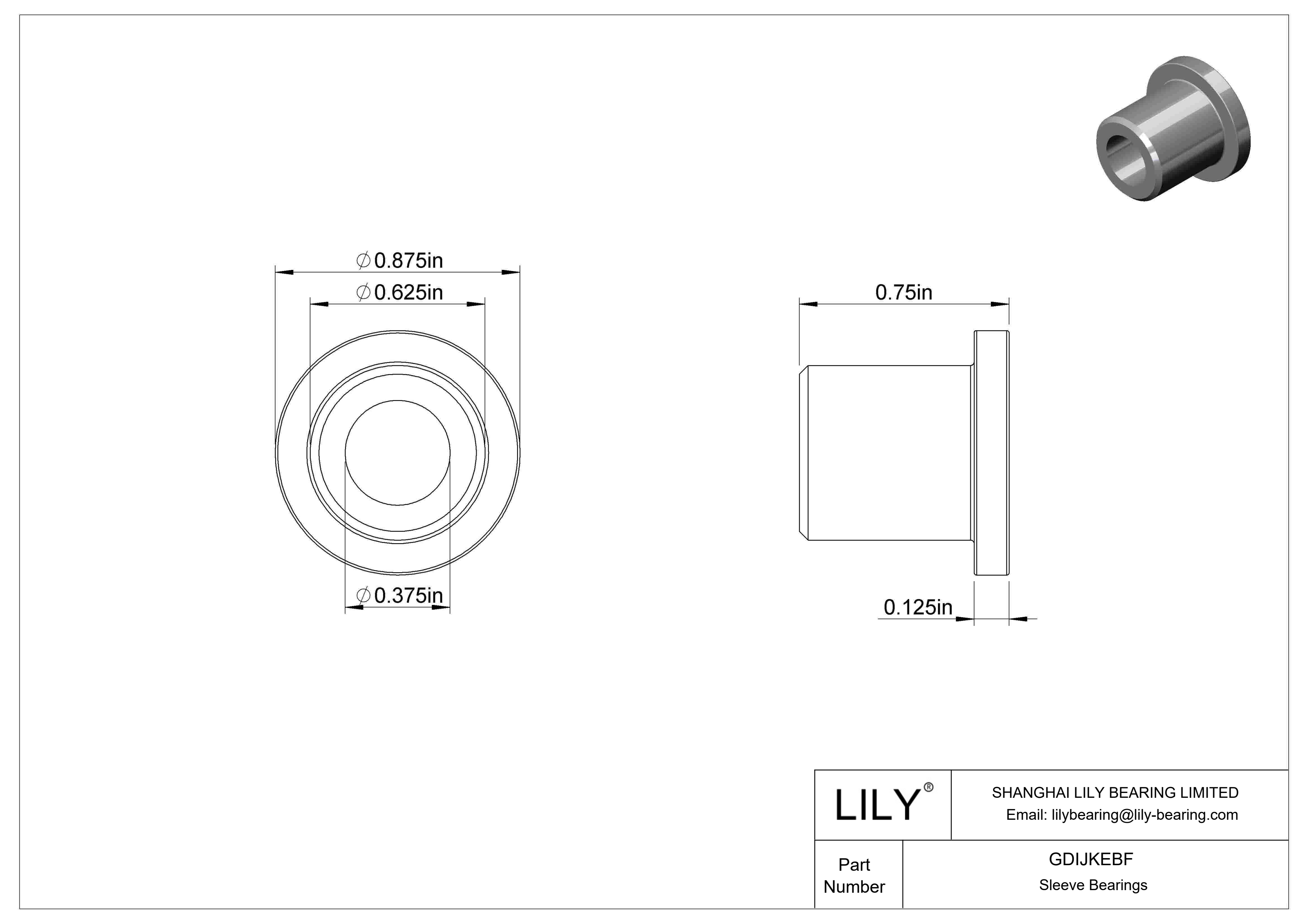 GDIJKEBF Light Duty Dry-Running Flanged Sleeve Bearings cad drawing