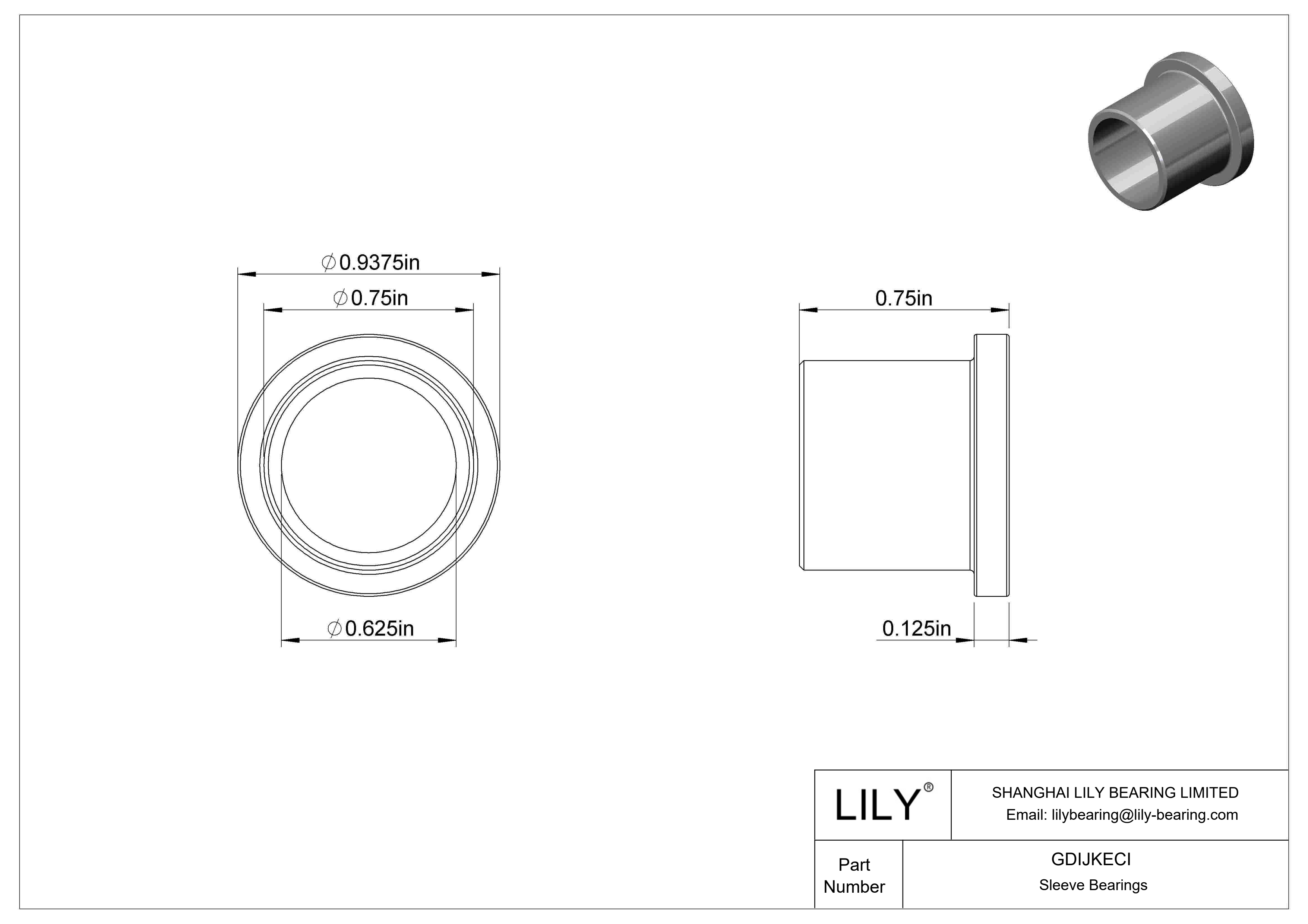 GDIJKECI Light Duty Dry-Running Flanged Sleeve Bearings cad drawing