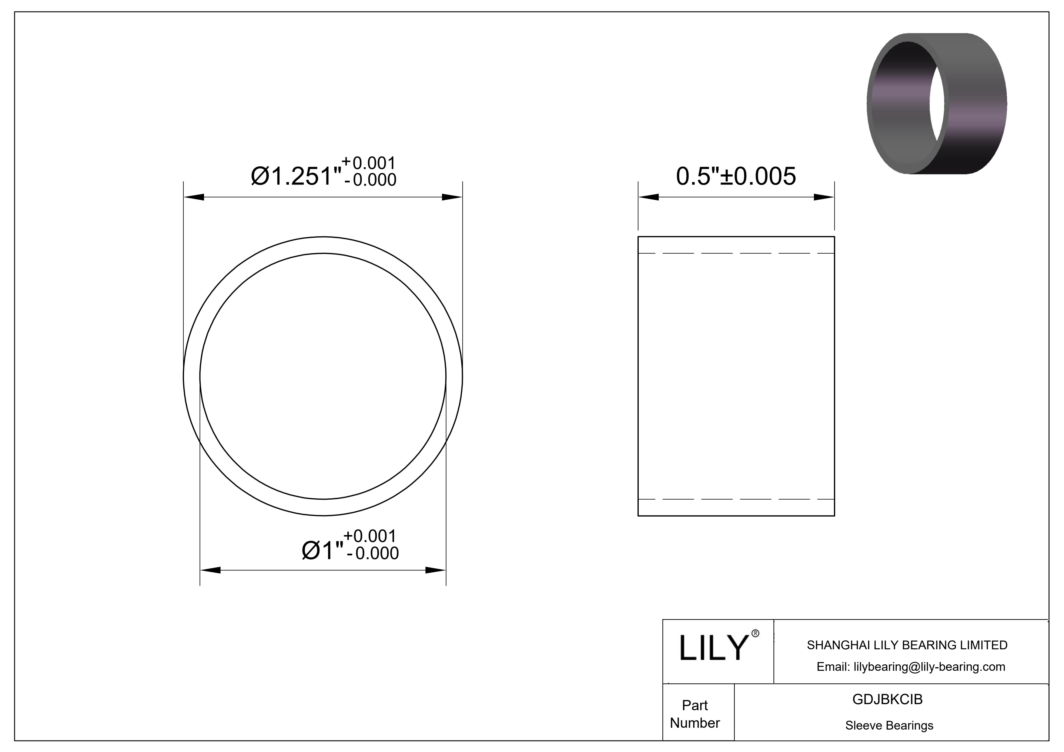 GDJBKCIB Oil-Embedded Sleeve Bearings cad drawing