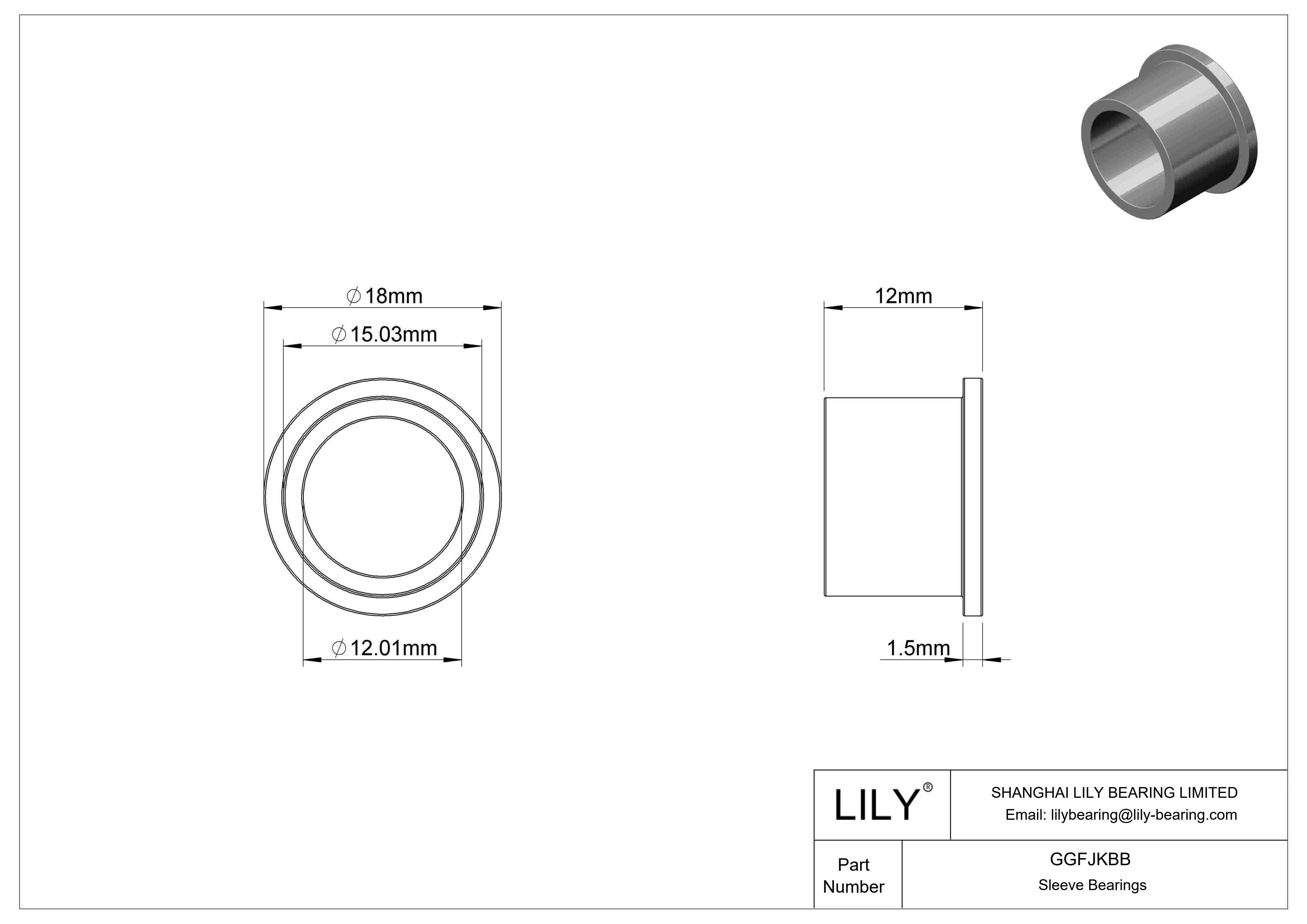 GGFJKBB Rodamientos de manguito con pestaña lubricados con aceite cad drawing