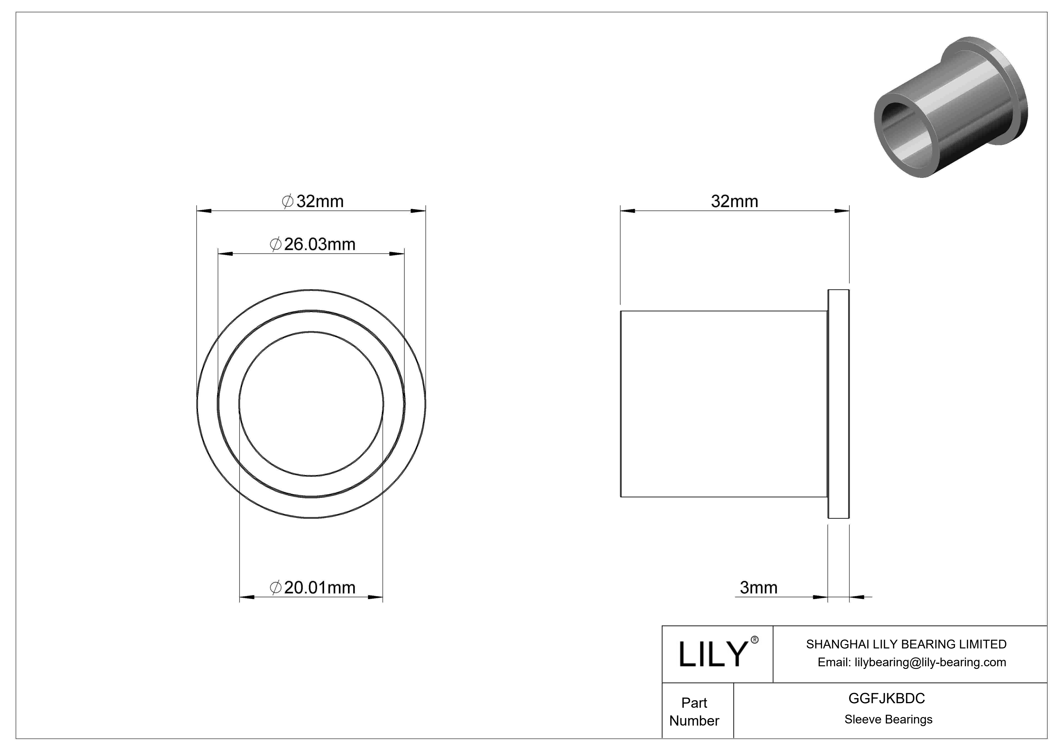 GGFJKBDC Oil-Embedded Flanged Sleeve Bearings cad drawing