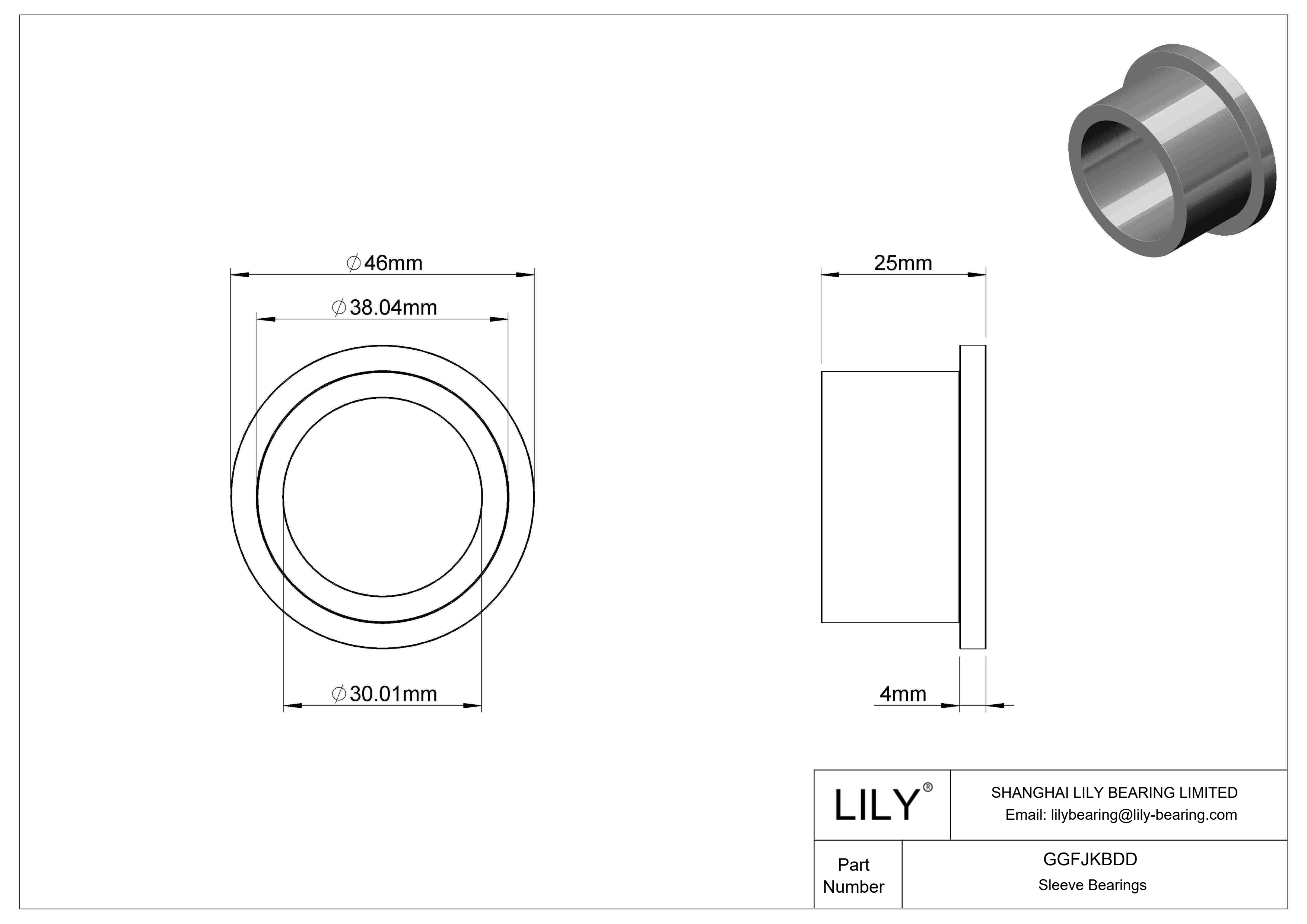 GGFJKBDD Oil-Embedded Flanged Sleeve Bearings cad drawing