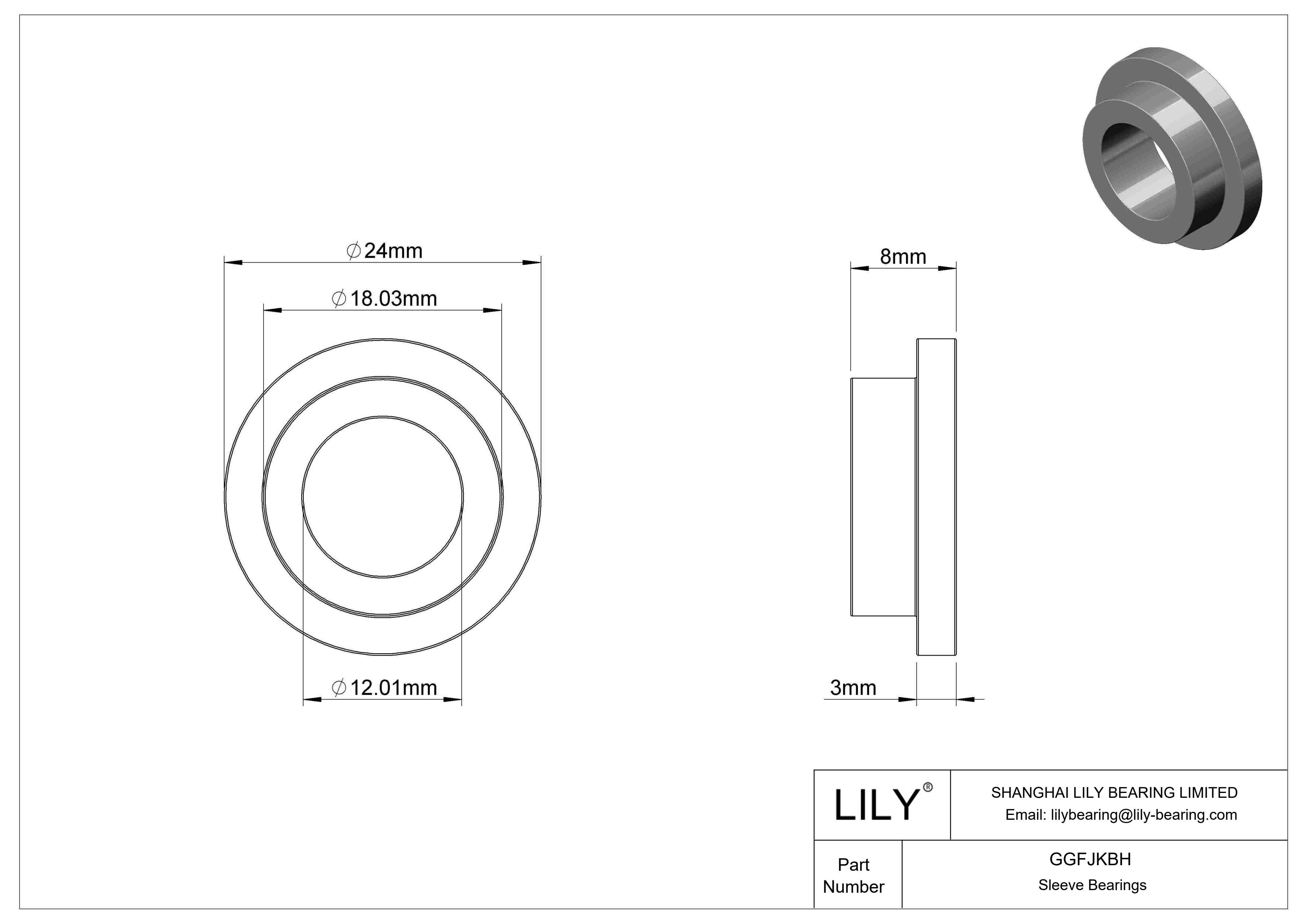 GGFJKBH Oil-Embedded Flanged Sleeve Bearings cad drawing