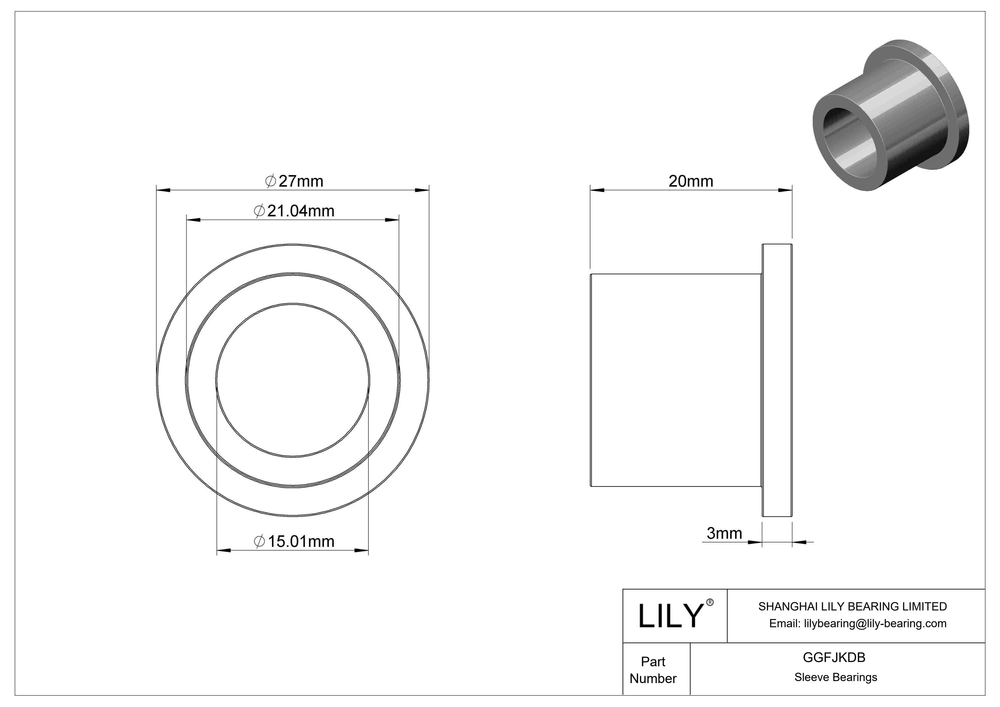 GGFJKDB Rodamientos de manguito con pestaña lubricados con aceite cad drawing