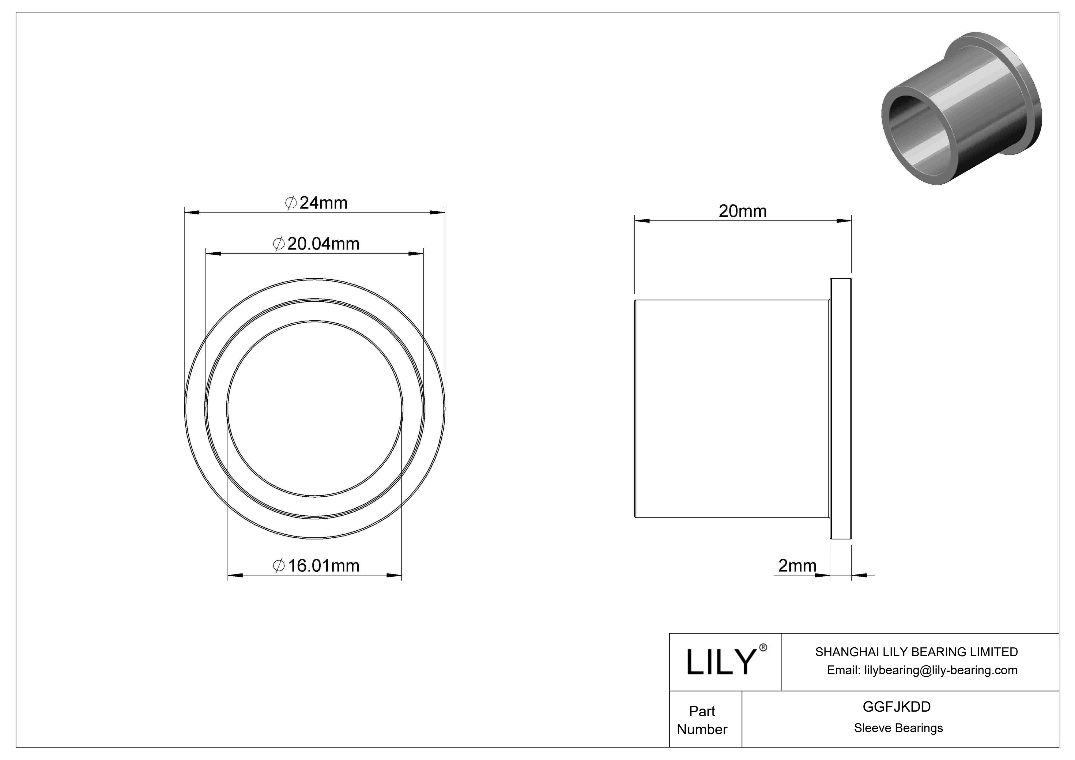 GGFJKDD Oil-Embedded Flanged Sleeve Bearings cad drawing