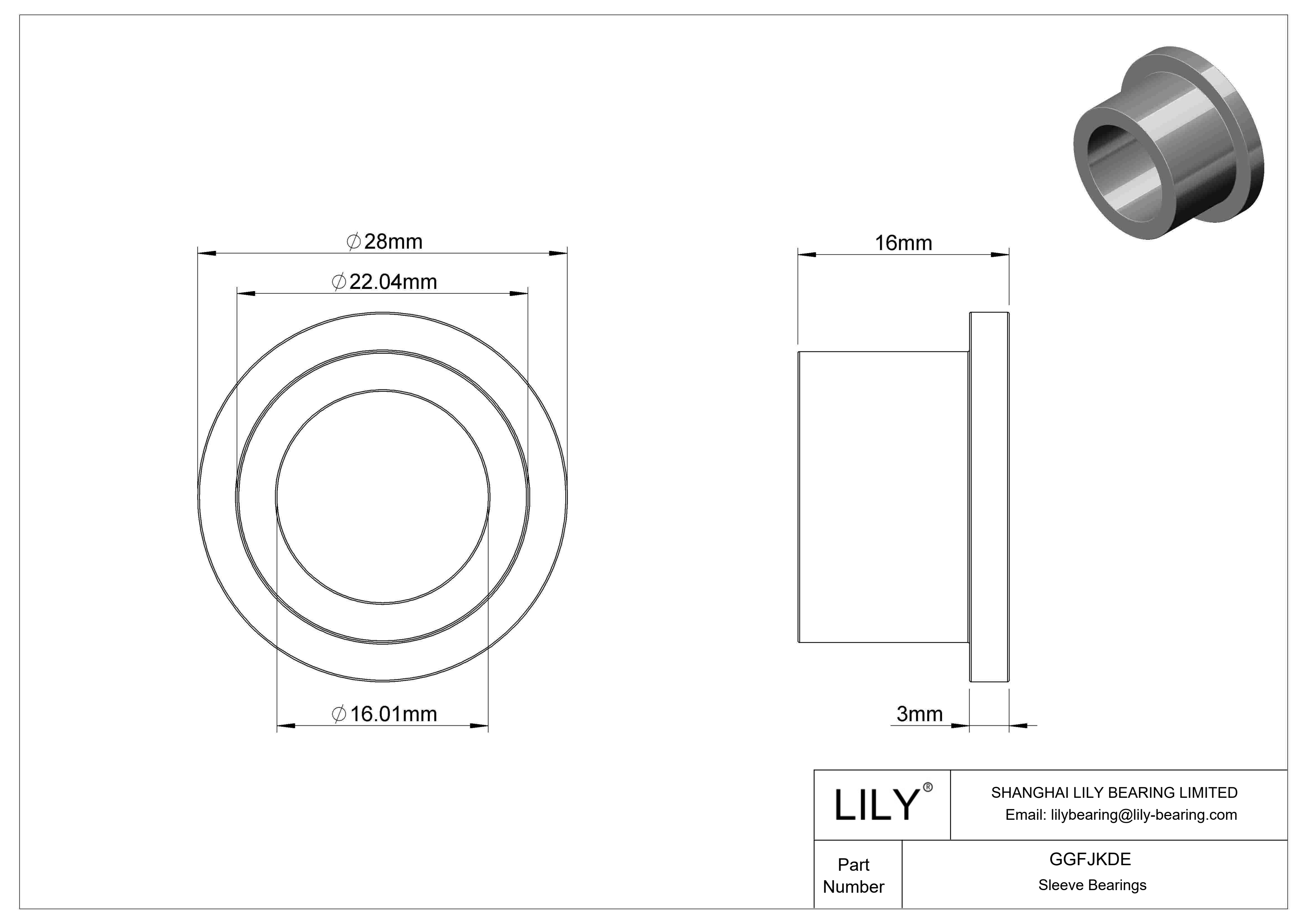 GGFJKDE Rodamientos de manguito con pestaña lubricados con aceite cad drawing