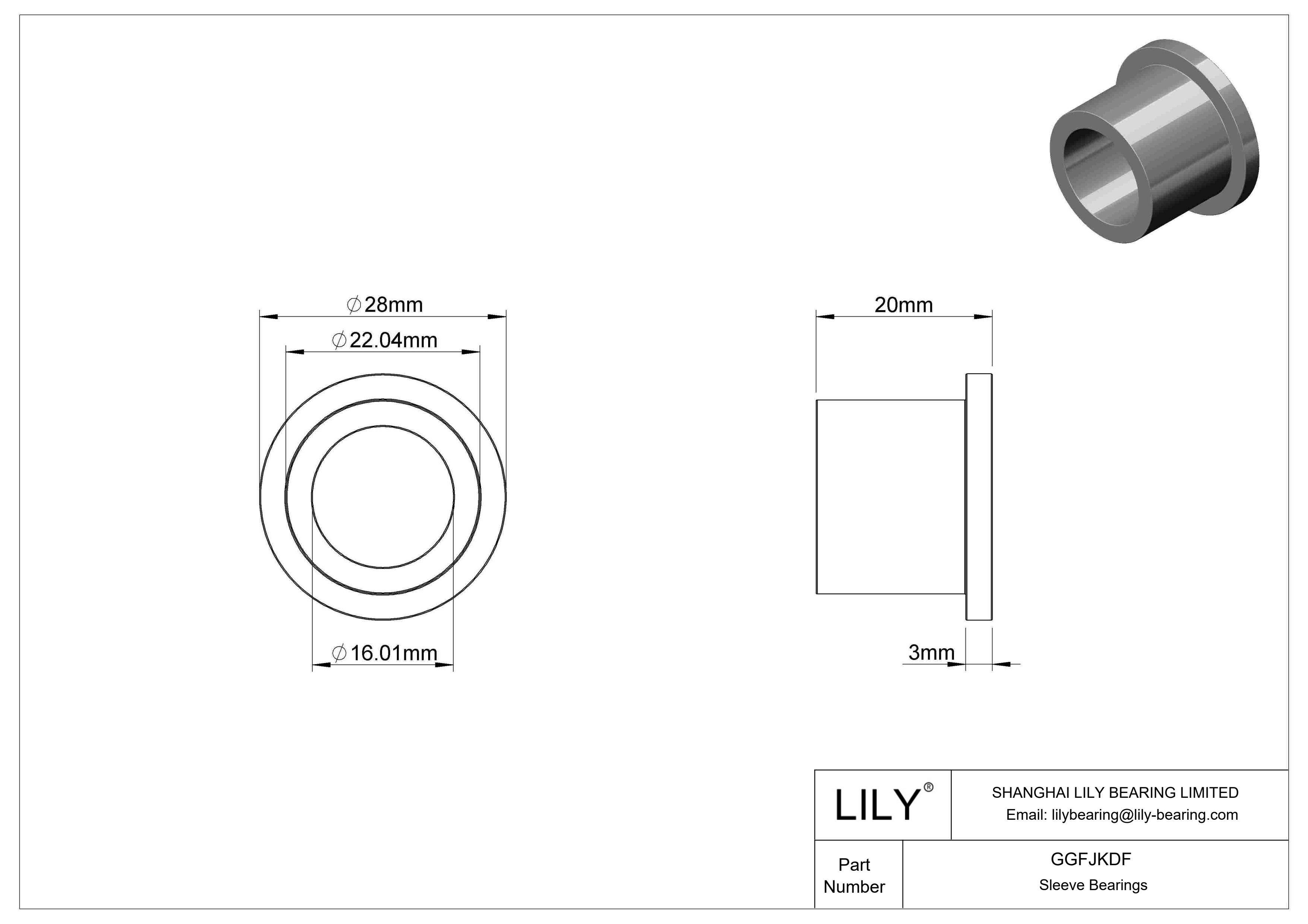 GGFJKDF Oil-Embedded Flanged Sleeve Bearings cad drawing