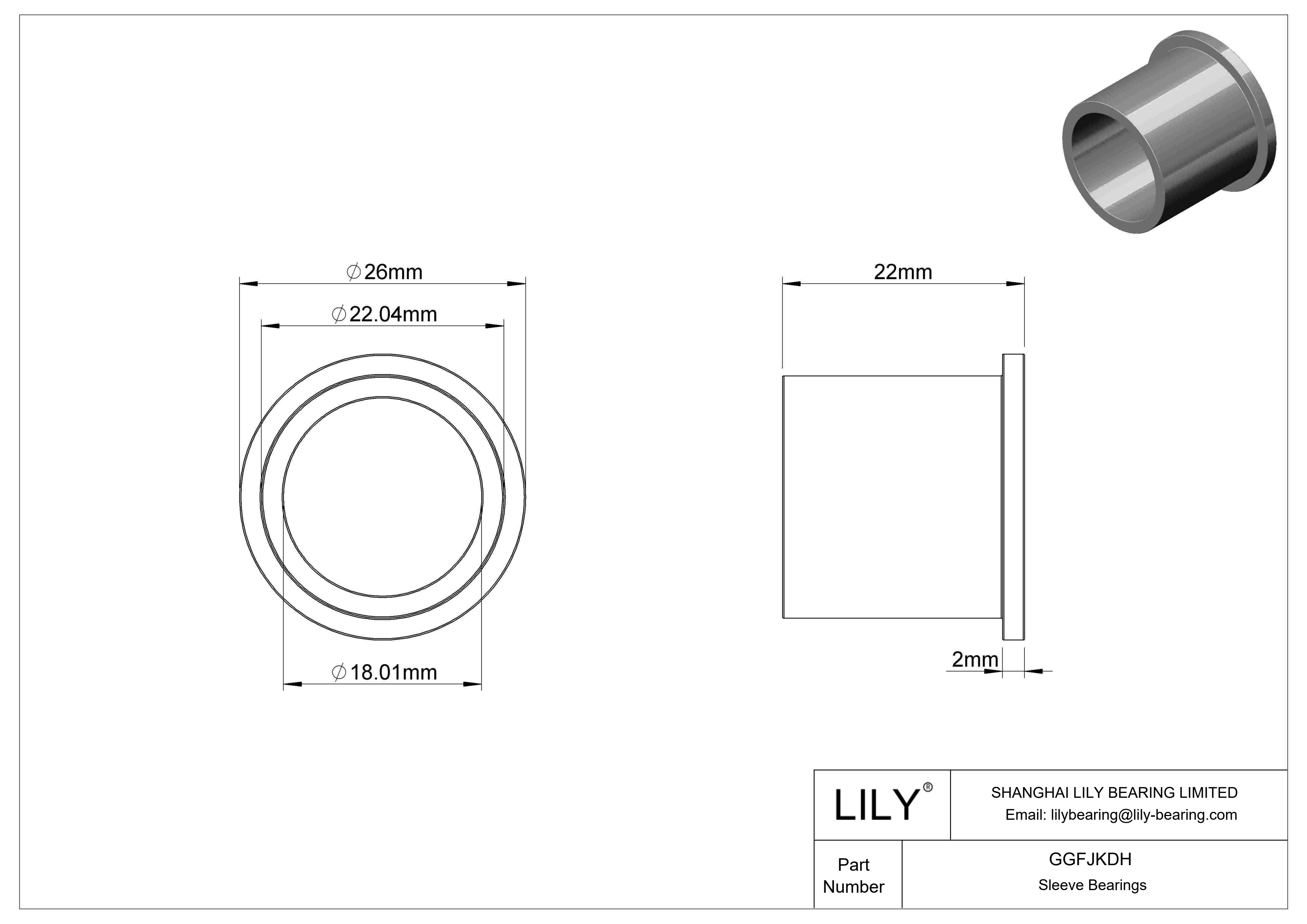 GGFJKDH Oil-Embedded Flanged Sleeve Bearings cad drawing