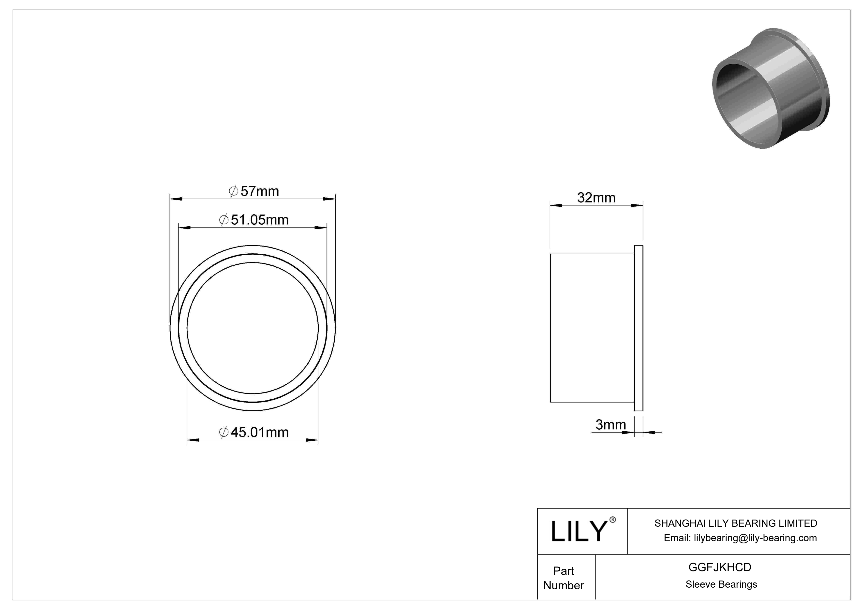 GGFJKHCD Oil-Embedded Flanged Sleeve Bearings cad drawing