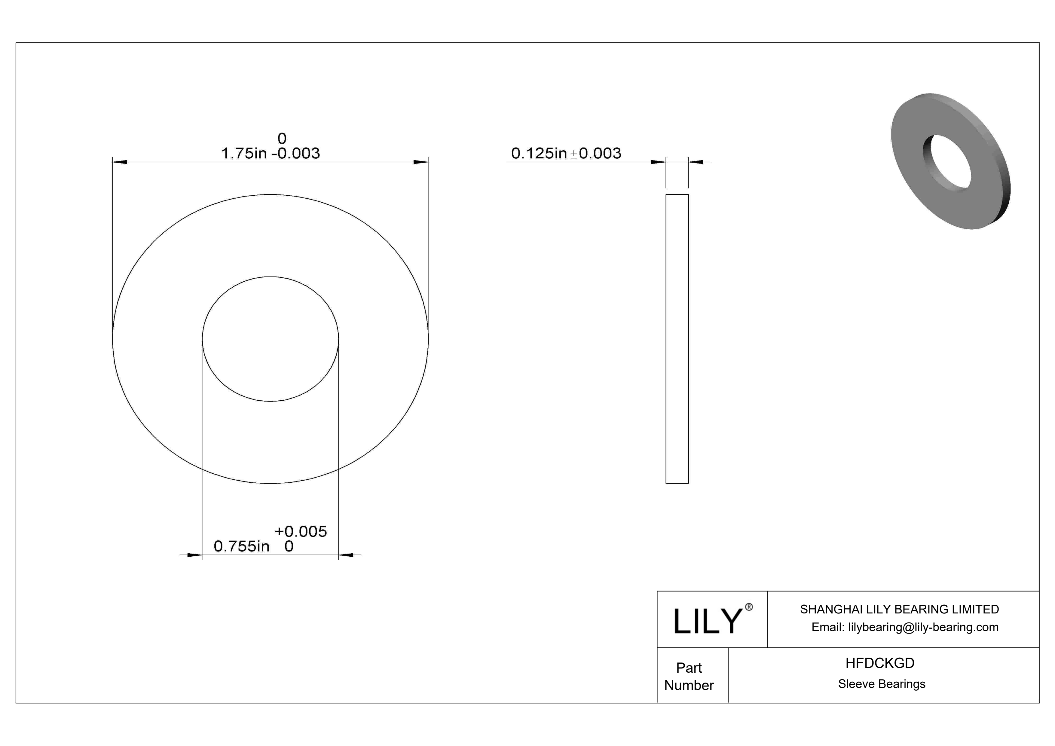 HFDCKGD Water-Resistant Dry-Running Thrust Bearings cad drawing