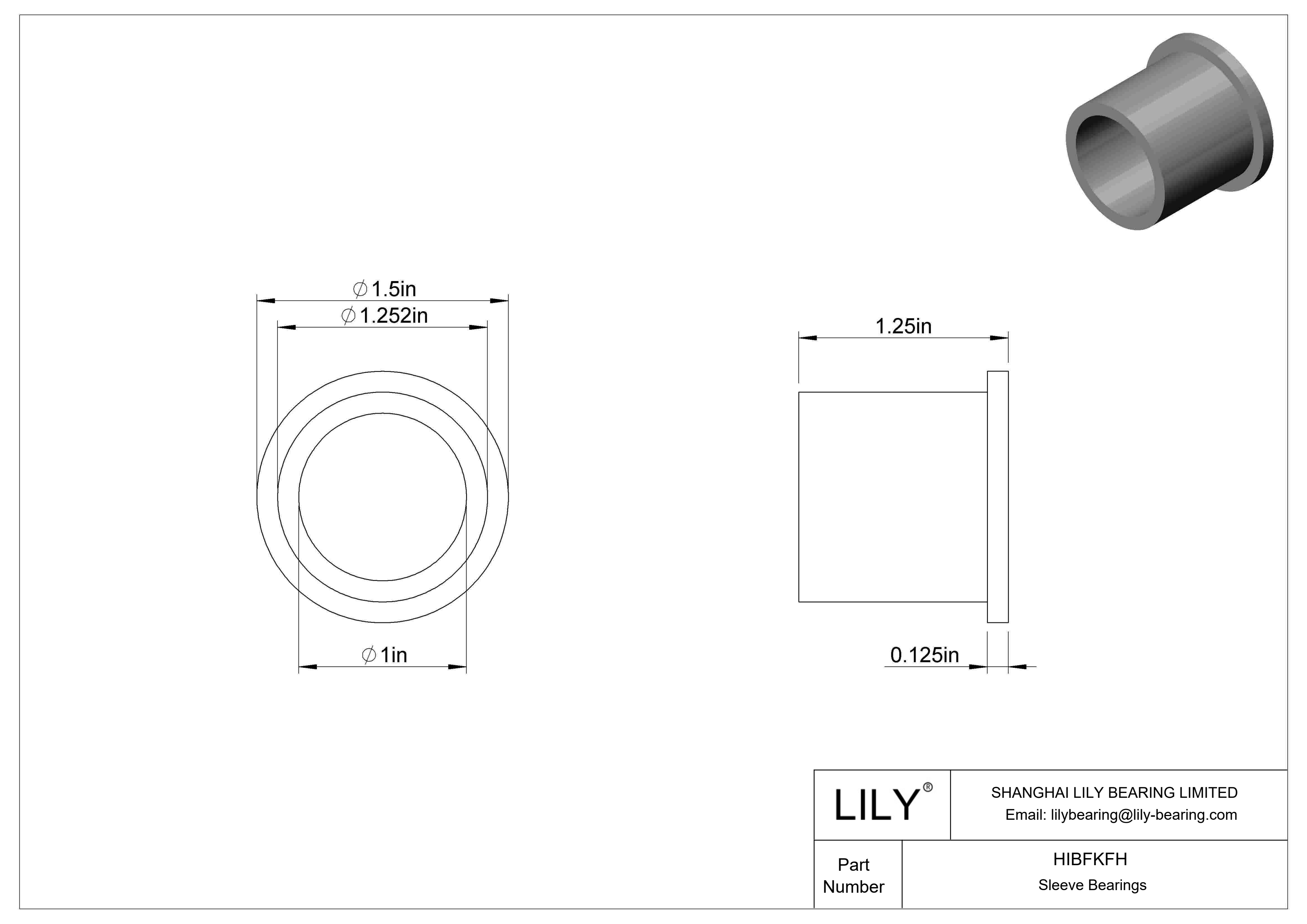 HIBFKFH Multipurpose Flanged Sleeve Bearings cad drawing