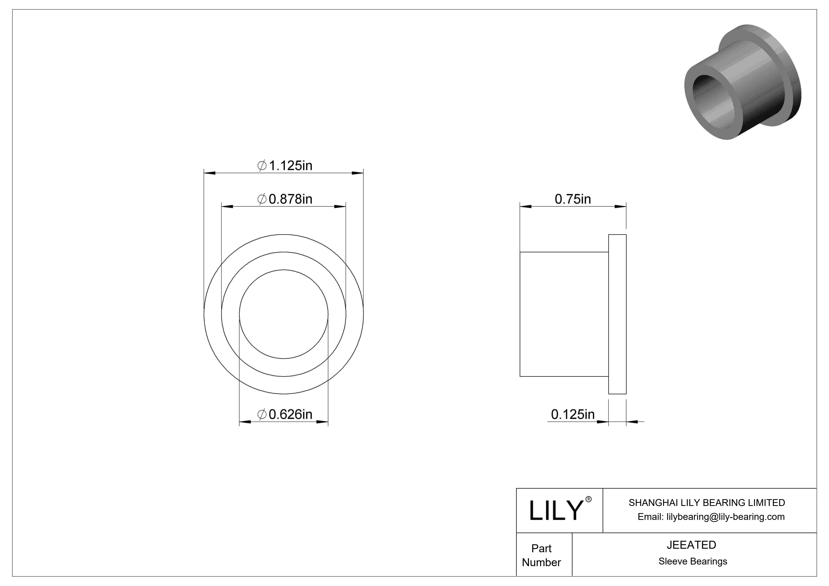 JEEATED Cojinetes de fricción con pestaña de funcionamiento en seco a alta temperatura cad drawing