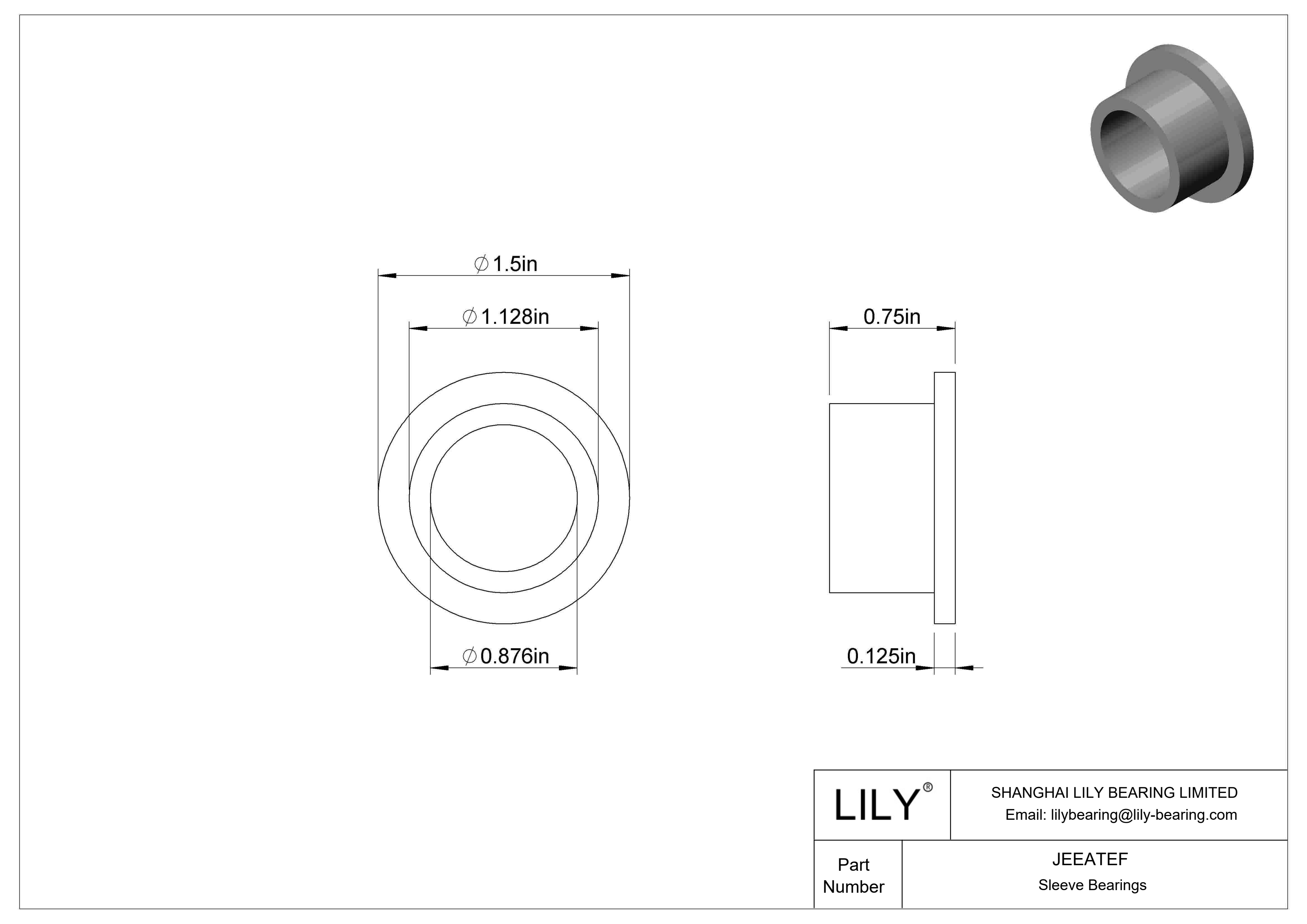 JEEATEF Cojinetes de fricción con pestaña de funcionamiento en seco a alta temperatura cad drawing