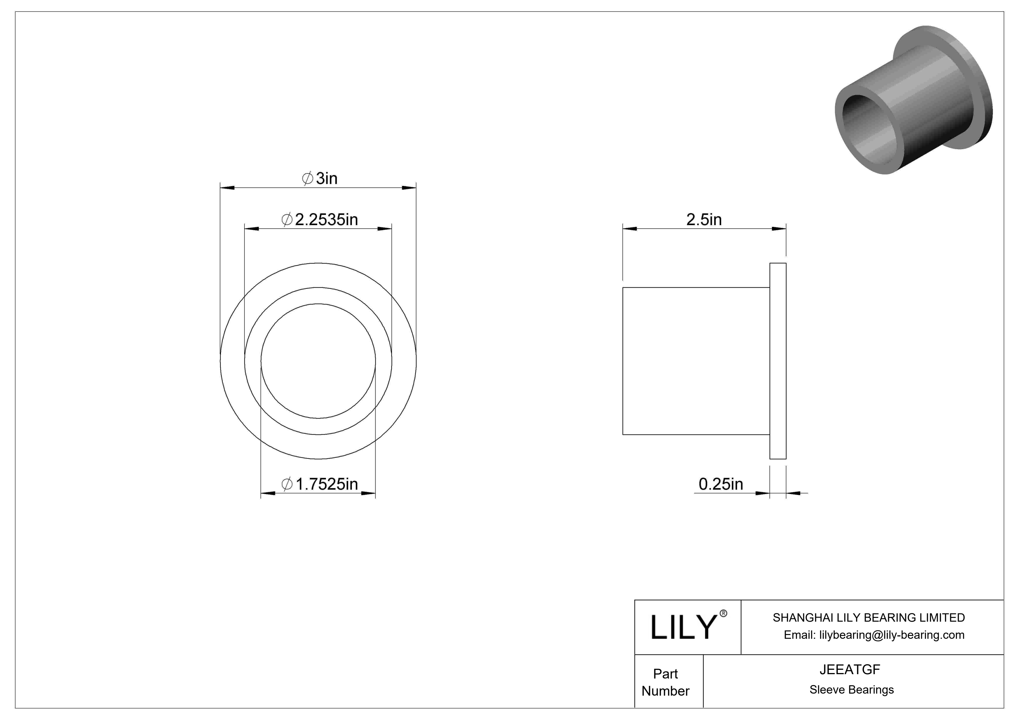 JEEATGF Cojinetes de fricción con pestaña de funcionamiento en seco a alta temperatura cad drawing