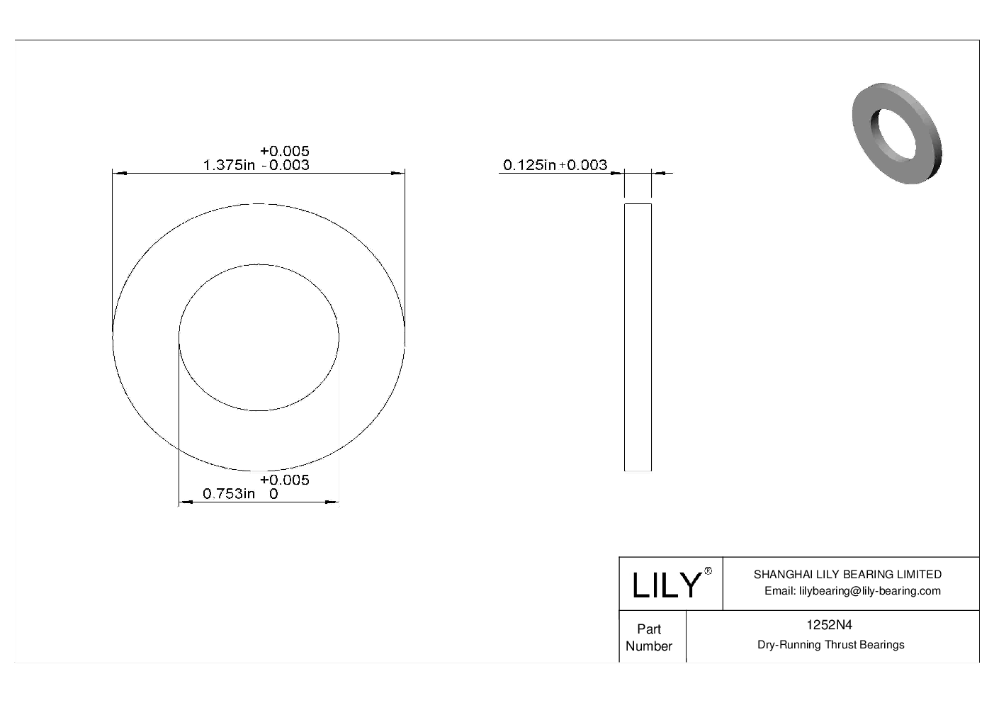 BCFCNE Chemical-Resistant Dry-Running Thrust Bearings cad drawing