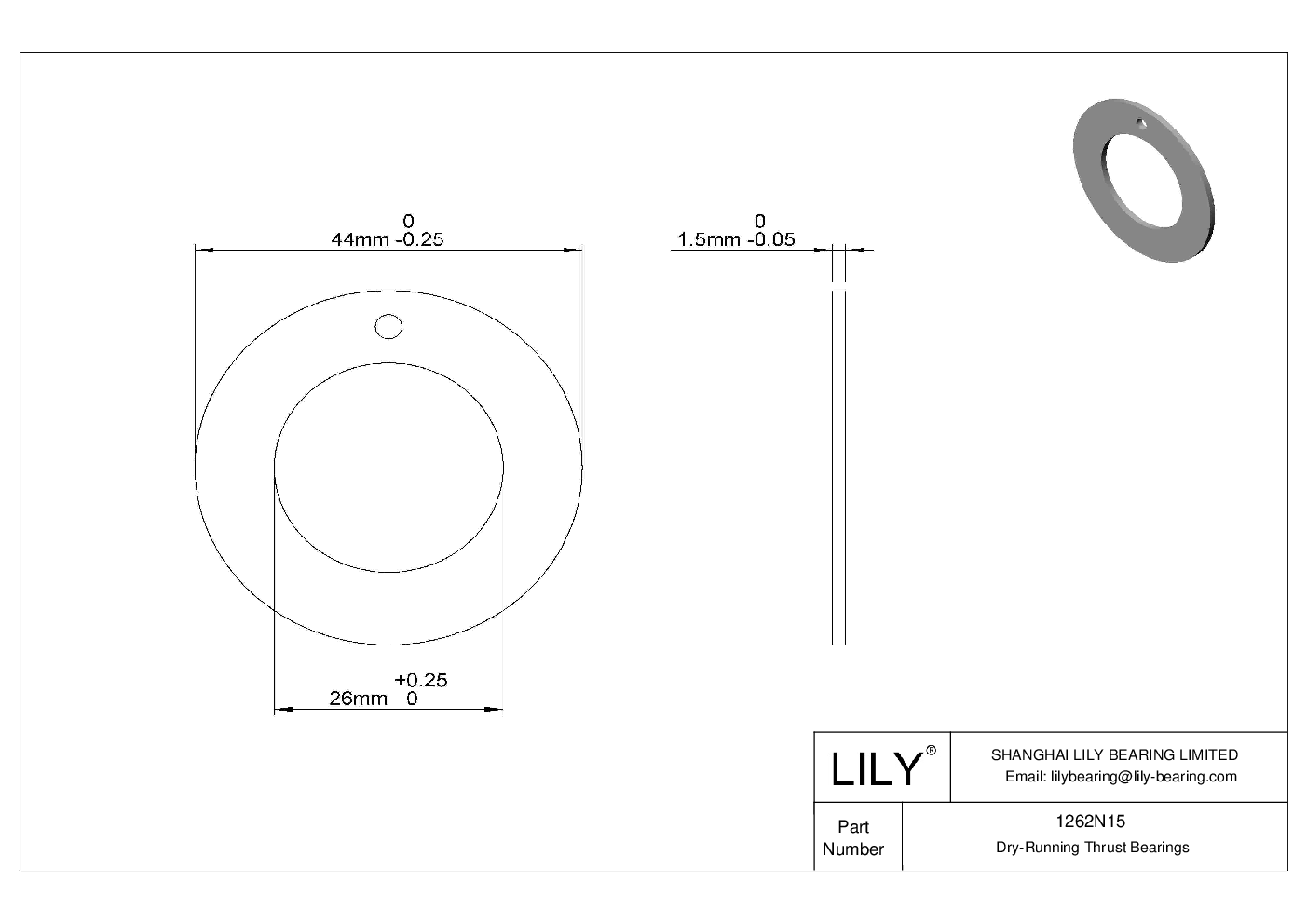 1262N15 HighLoad DryRunning Thrust Bearings LILY Bearing