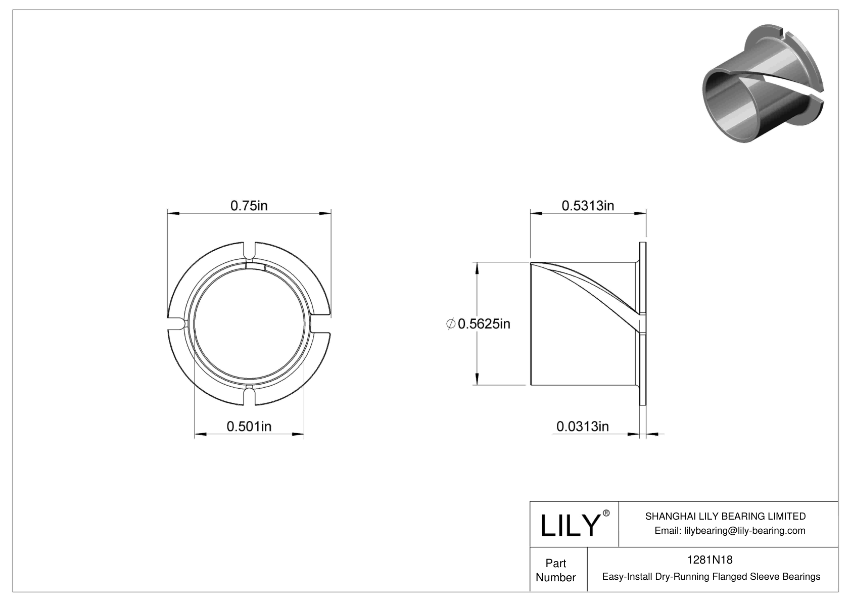 1281N18 EasyInstall DryRunning Flanged Sleeve Bearings LILY Bearing
