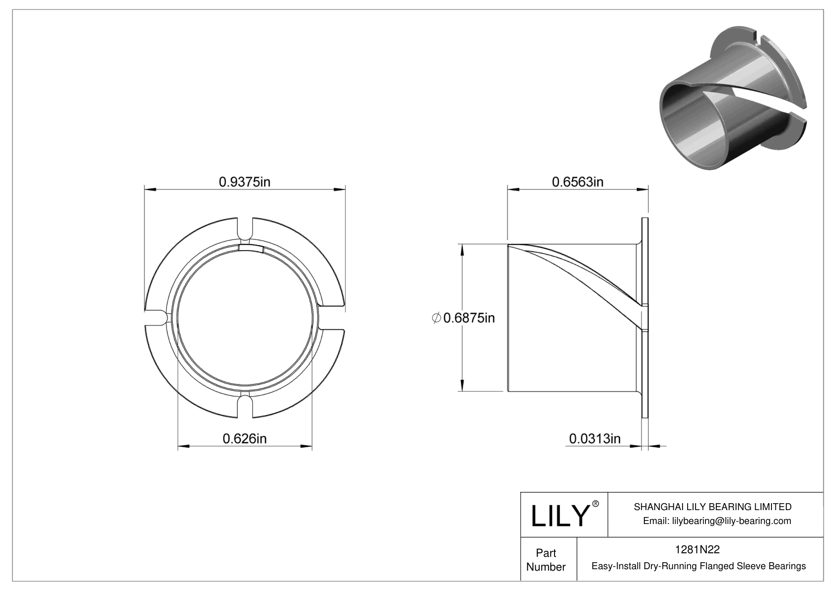 BCIBNCC Easy-Install Dry-Running Flanged Sleeve Bearings cad drawing