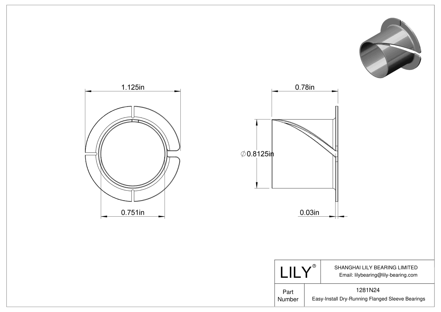 BCIBNCE Easy-Install Dry-Running Flanged Sleeve Bearings cad drawing