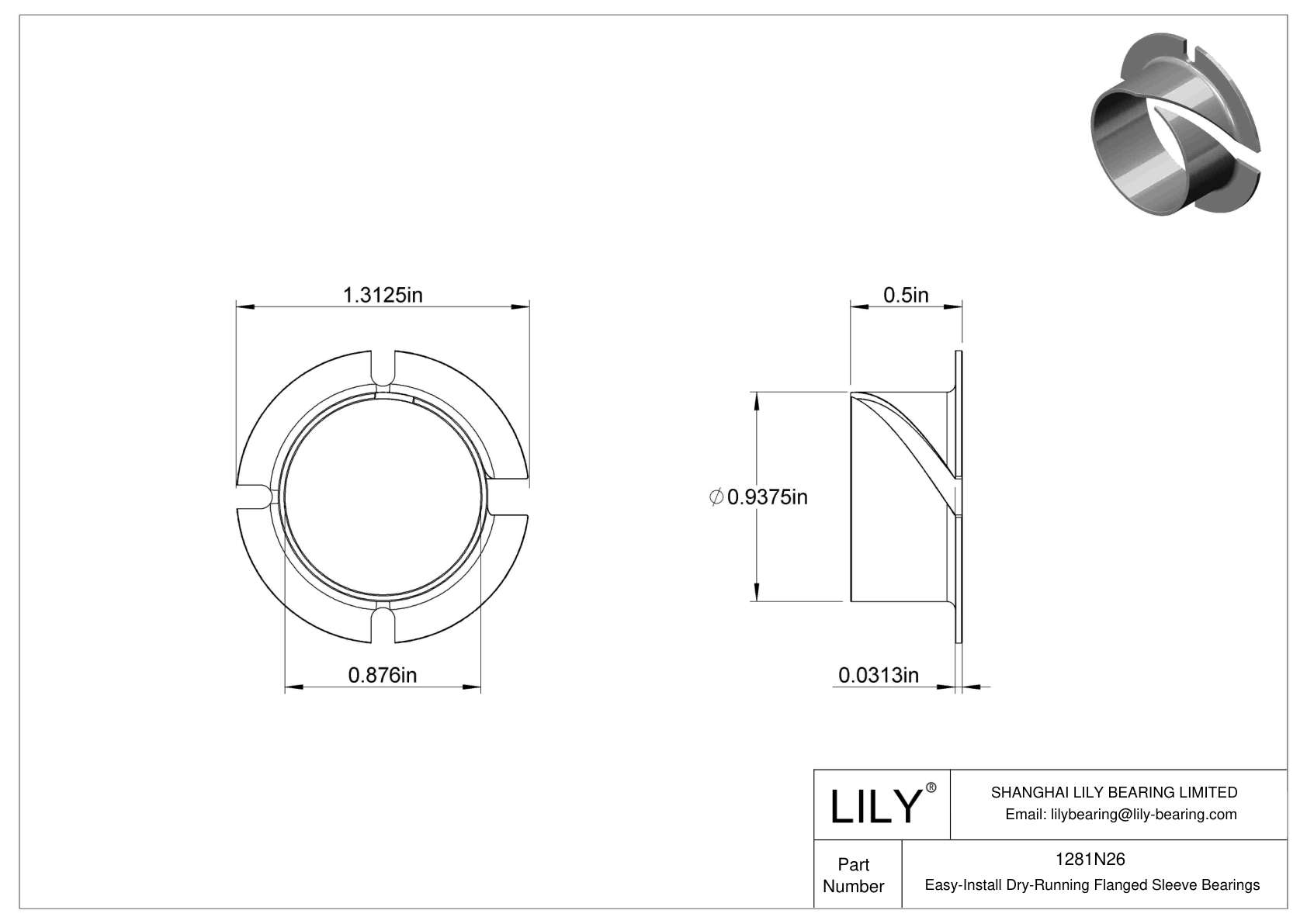 1281N26 EasyInstall DryRunning Flanged Sleeve Bearings LILY Bearing