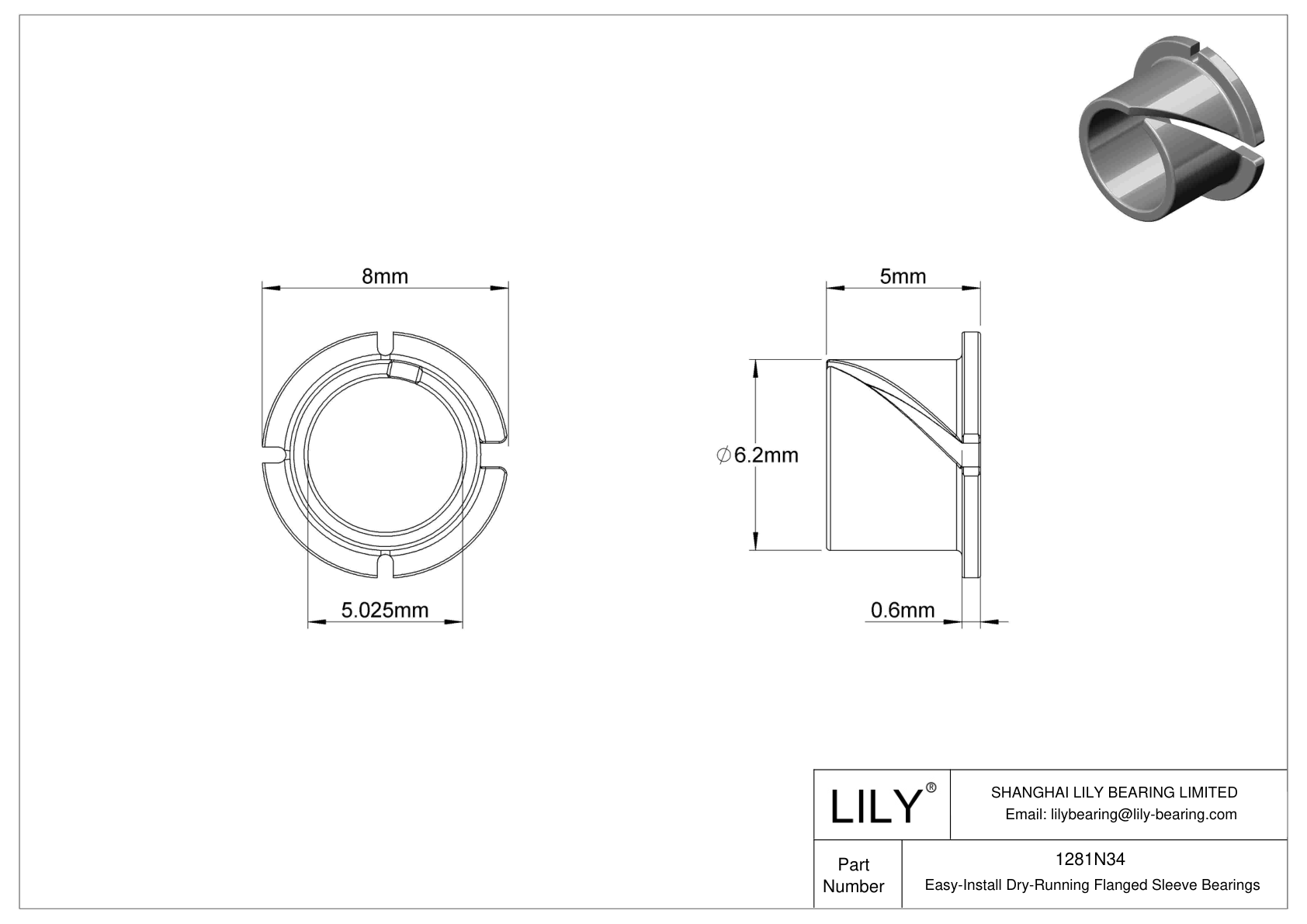 1281N34 EasyInstall DryRunning Flanged Sleeve Bearings LILY Bearing