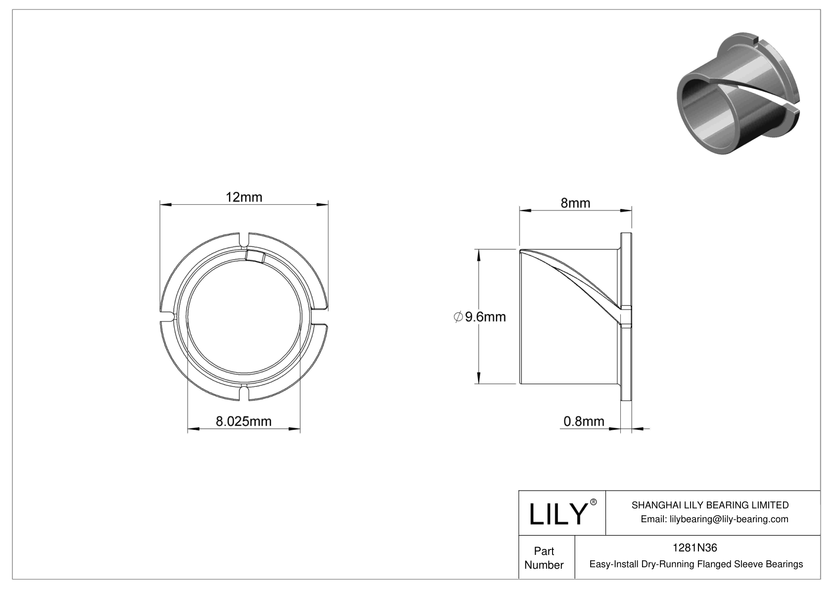 BCIBNDG Easy-Install Dry-Running Flanged Sleeve Bearings cad drawing
