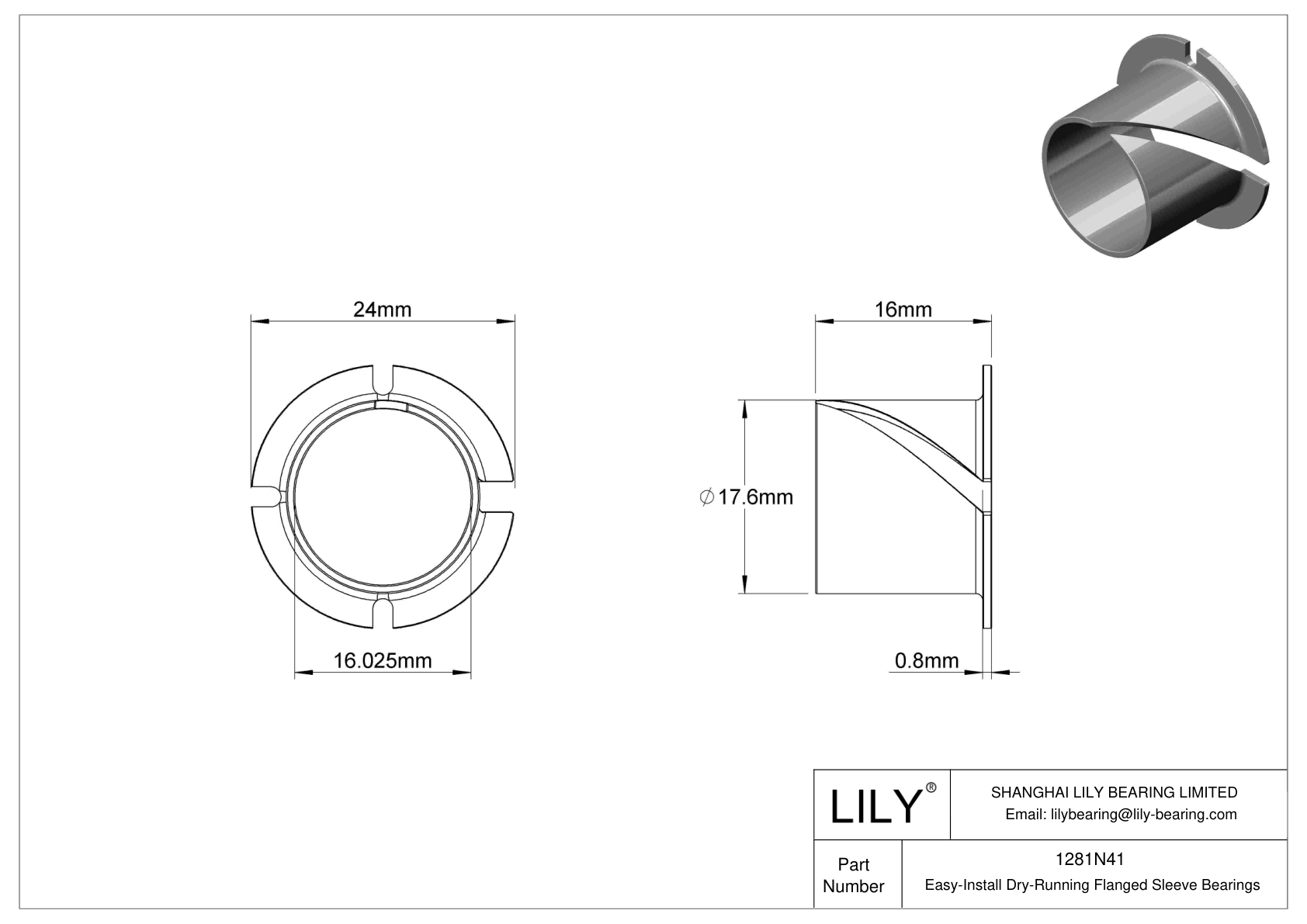 BCIBNEB Easy-Install Dry-Running Flanged Sleeve Bearings cad drawing