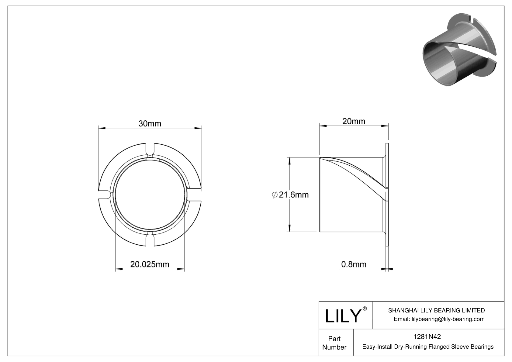 BCIBNEC Easy-Install Dry-Running Flanged Sleeve Bearings cad drawing
