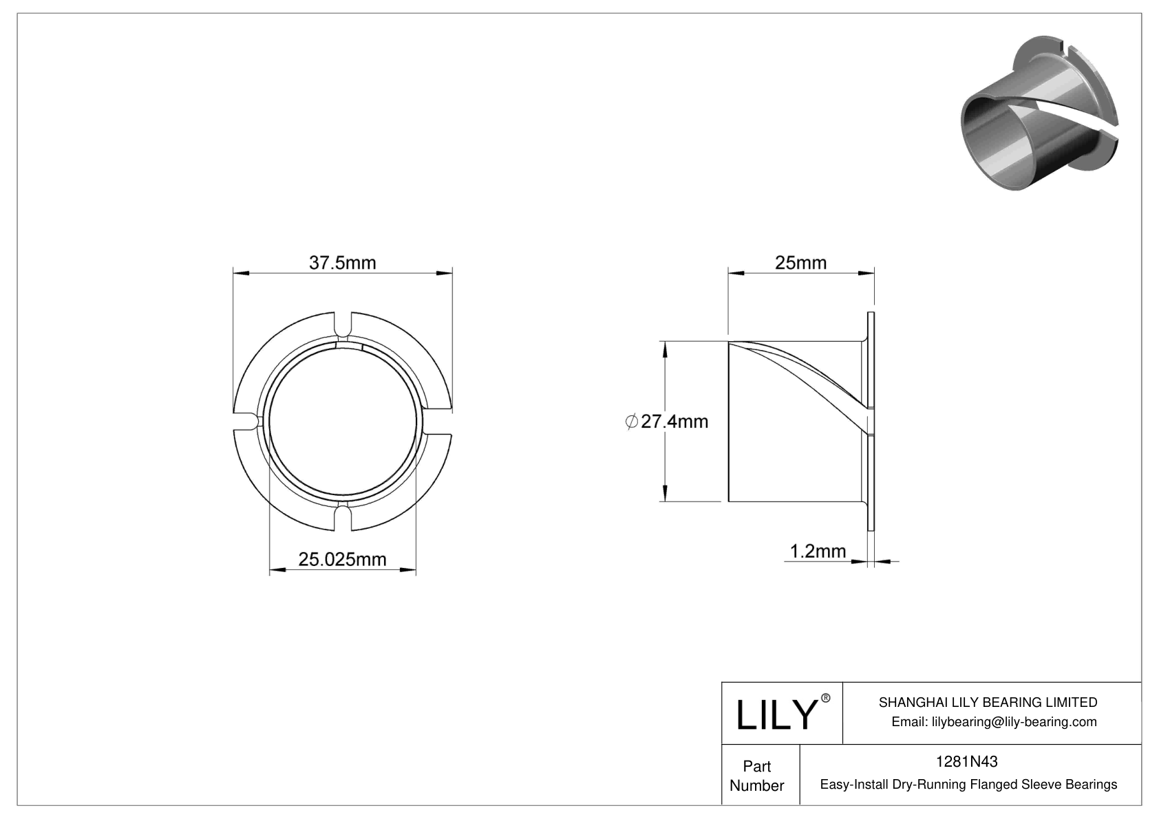 BCIBNED Easy-Install Dry-Running Flanged Sleeve Bearings cad drawing