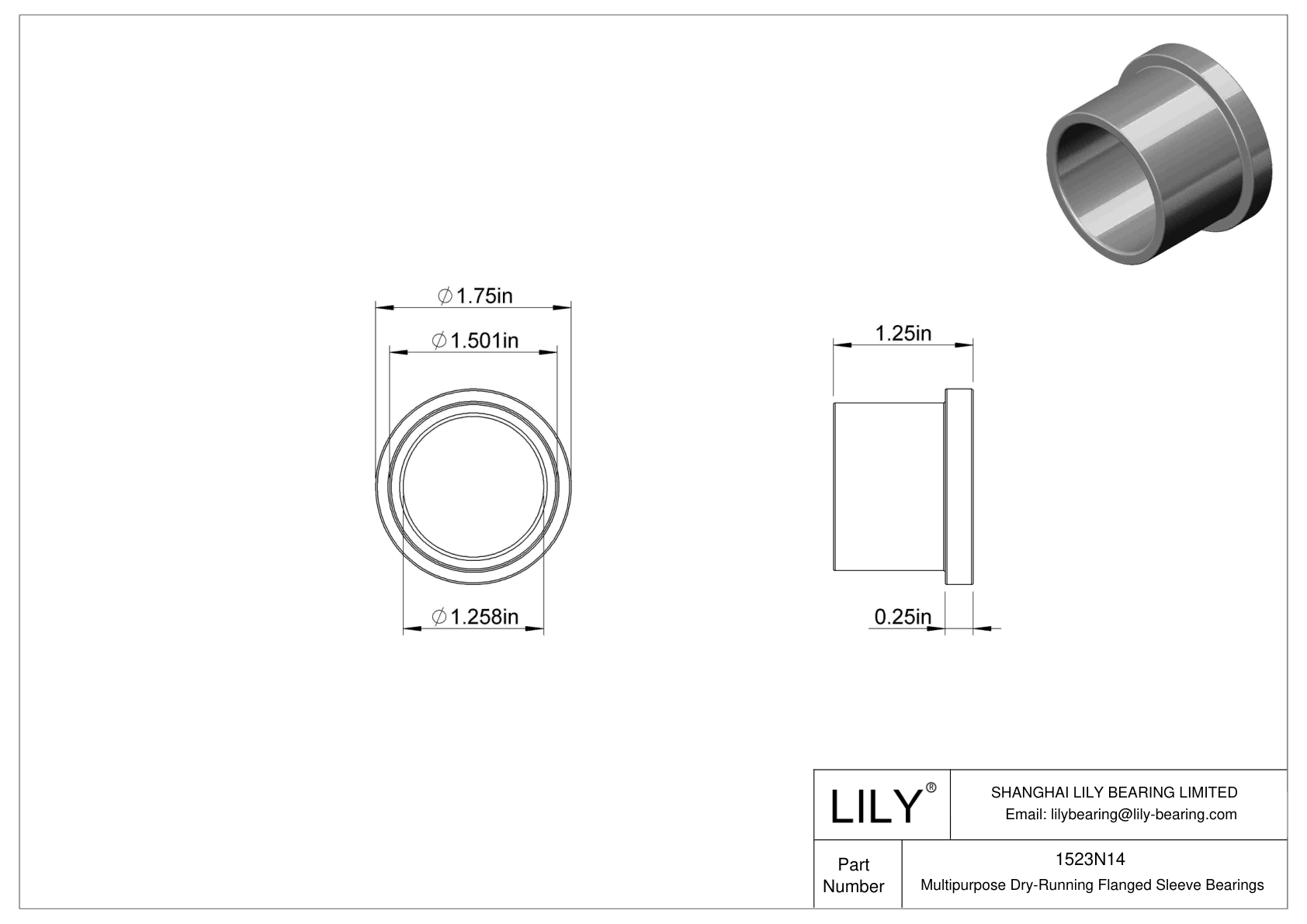 BFCDNBE Multipurpose Dry-Running Flanged Sleeve Bearings cad drawing