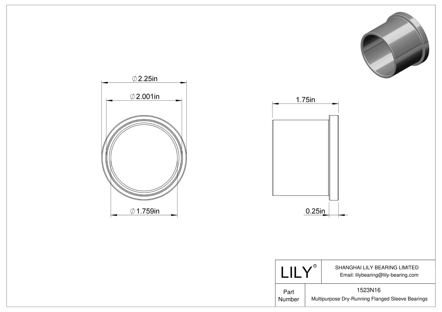 BFCDNBG Multipurpose Dry-Running Flanged Sleeve Bearings cad drawing