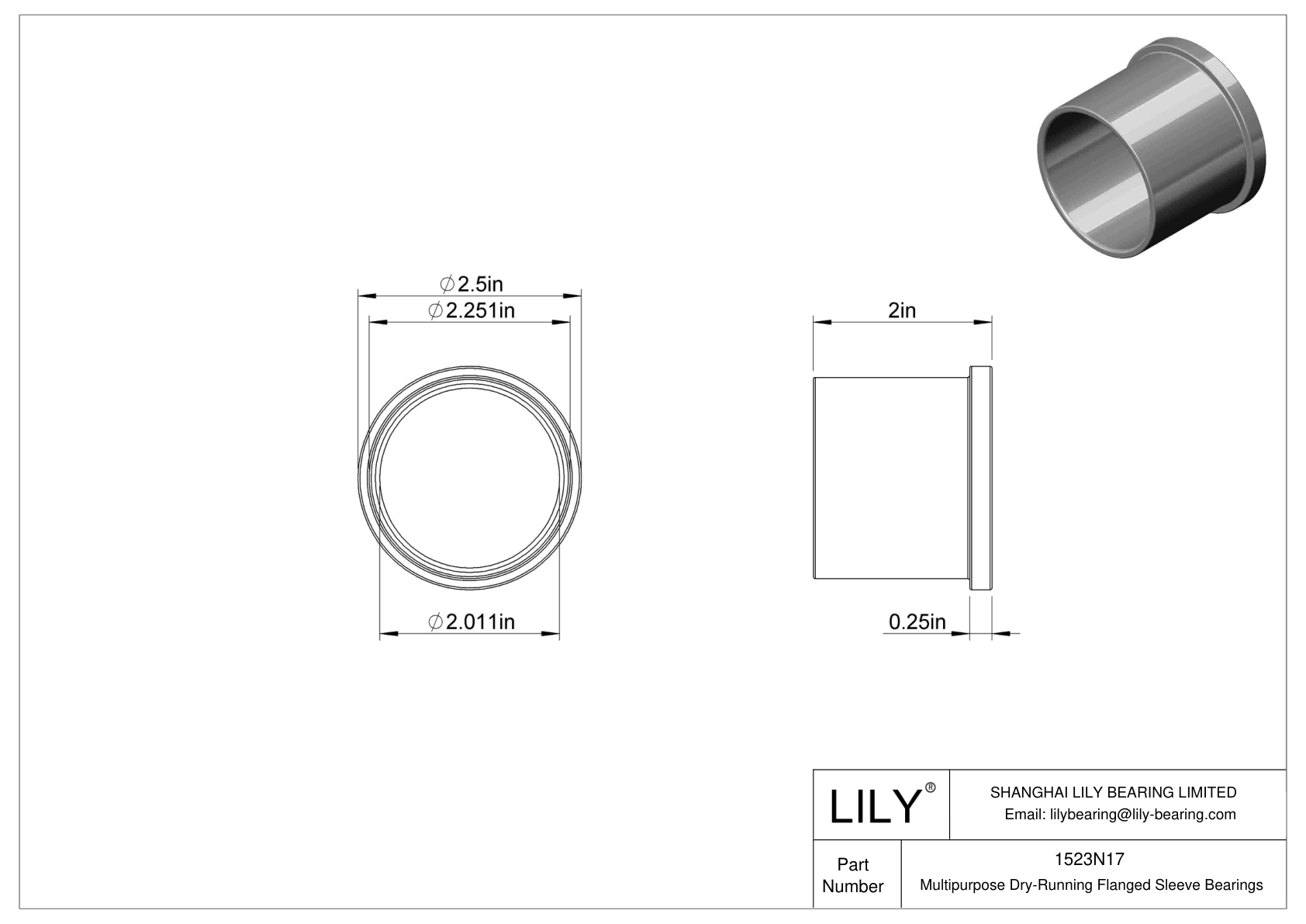 BFCDNBH Multipurpose Dry-Running Flanged Sleeve Bearings cad drawing