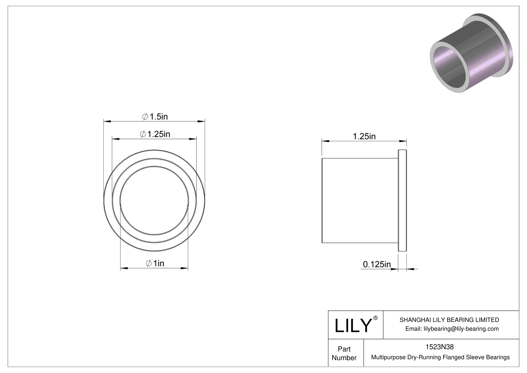 1523N38 Multipurpose DryRunning Flanged Sleeve Bearings LILY Bearing