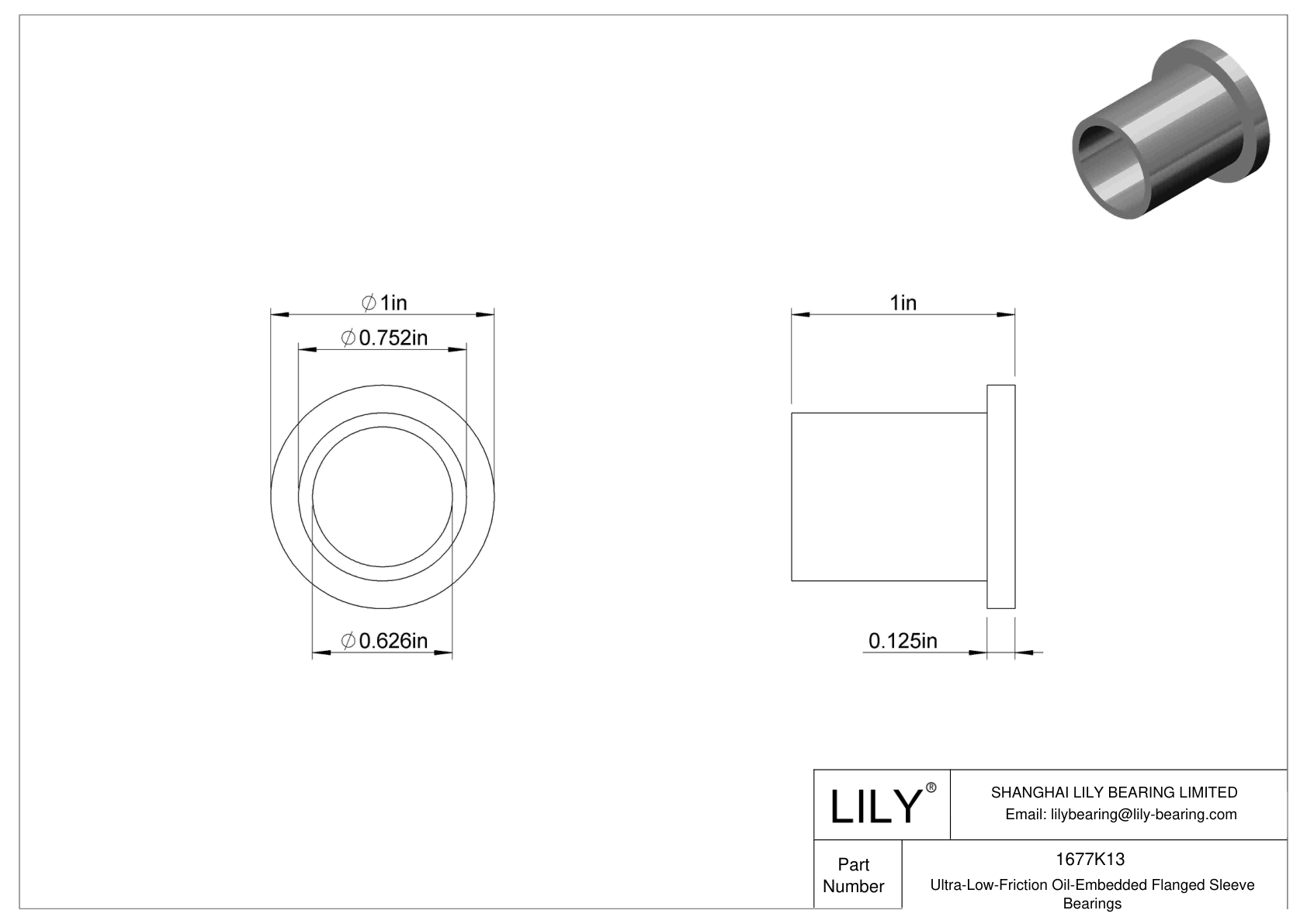 BGHHKBD Ultra-Low-Friction Oil-Embedded Flanged Sleeve Bearings cad drawing