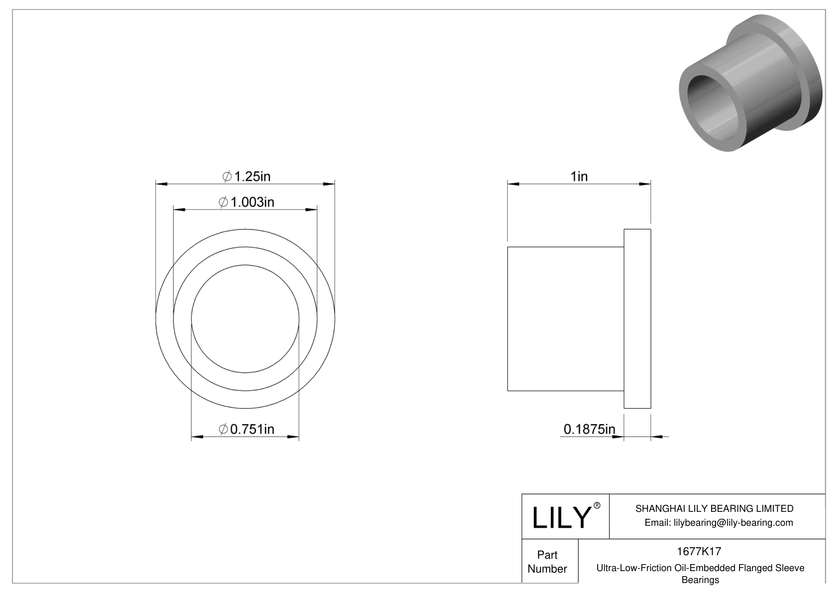BGHHKBH Ultra-Low-Friction Oil-Embedded Flanged Sleeve Bearings cad drawing