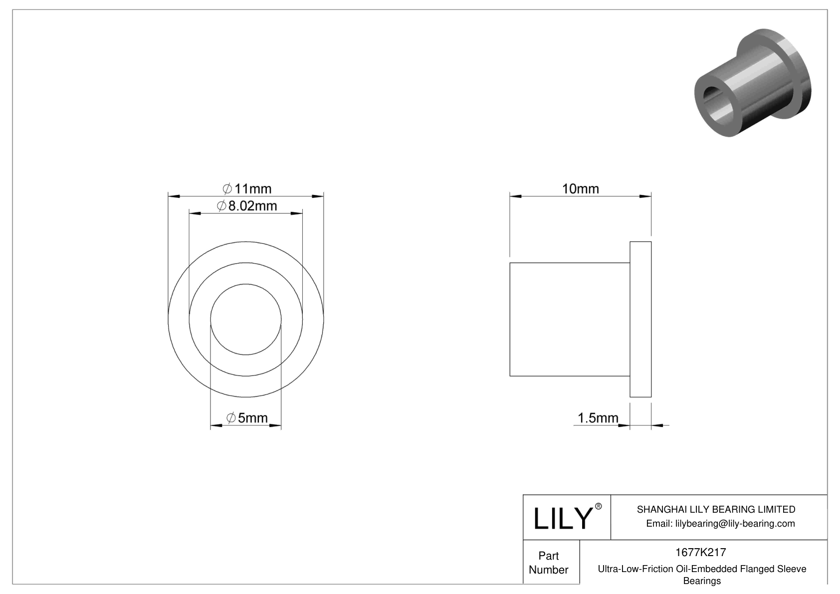 BGHHKCBH Ultra-Low-Friction Oil-Embedded Flanged Sleeve Bearings cad drawing