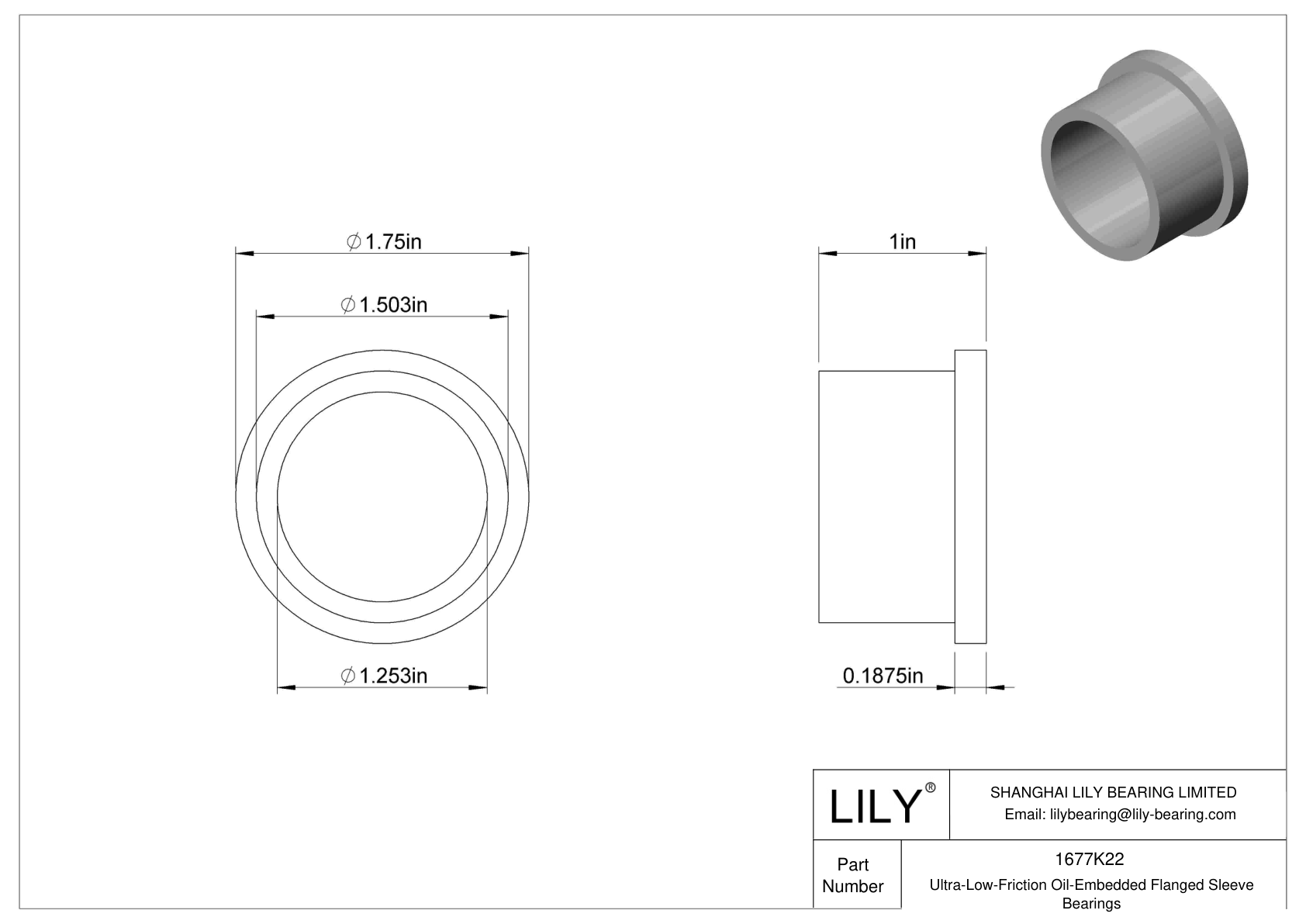 BGHHKCC Ultra-Low-Friction Oil-Embedded Flanged Sleeve Bearings cad drawing