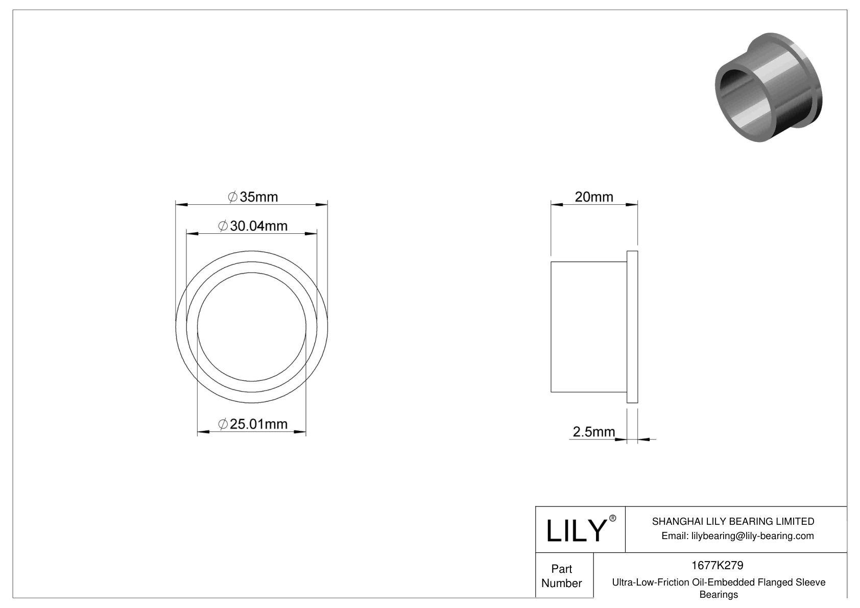 BGHHKCHJ Ultra-Low-Friction Oil-Embedded Flanged Sleeve Bearings cad drawing