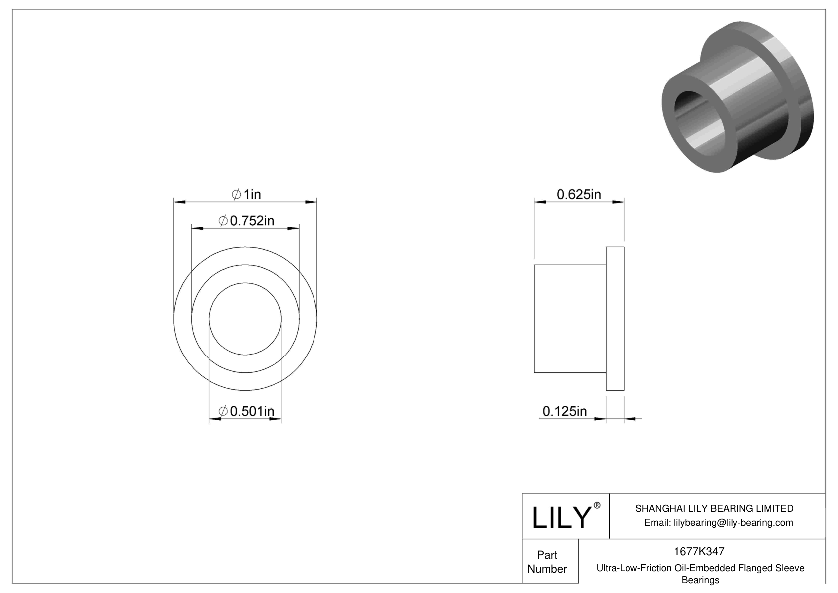 BGHHKDEH Ultra-Low-Friction Oil-Embedded Flanged Sleeve Bearings cad drawing