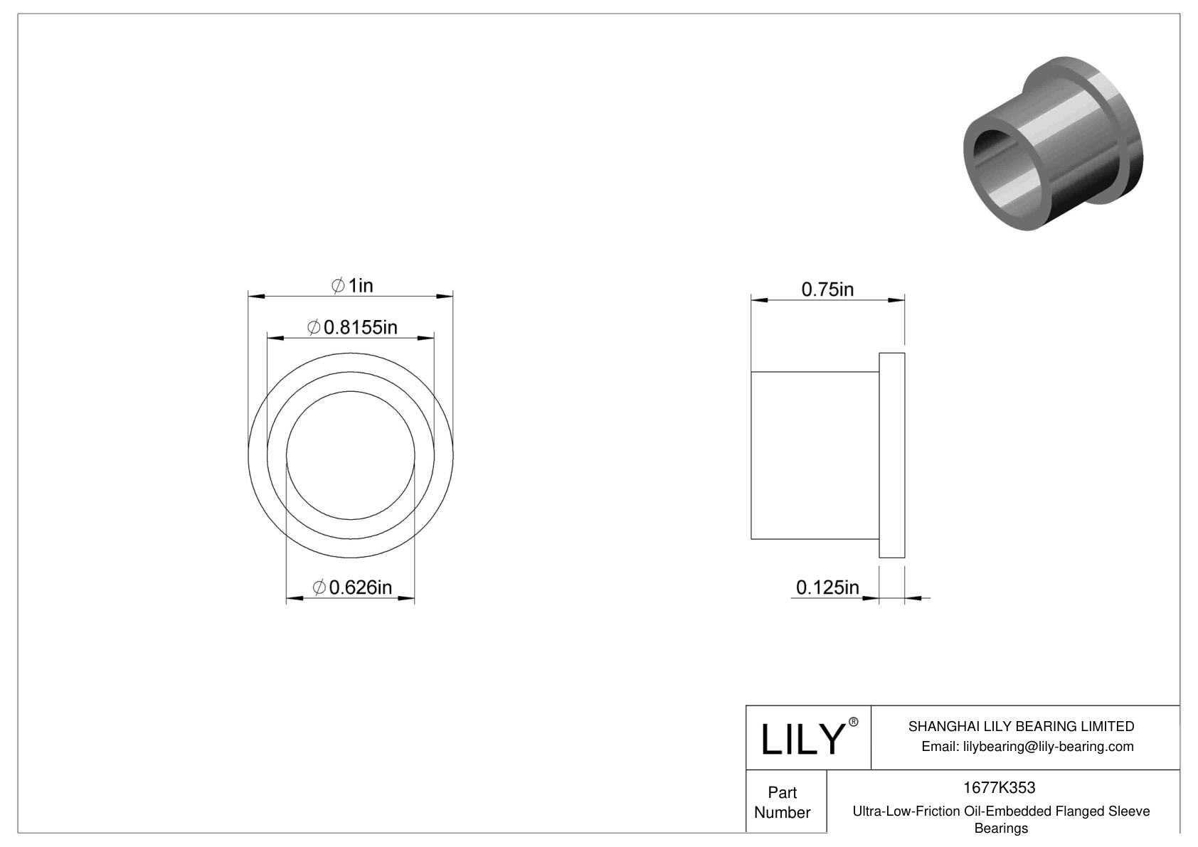 BGHHKDFD Ultra-Low-Friction Oil-Embedded Flanged Sleeve Bearings cad drawing