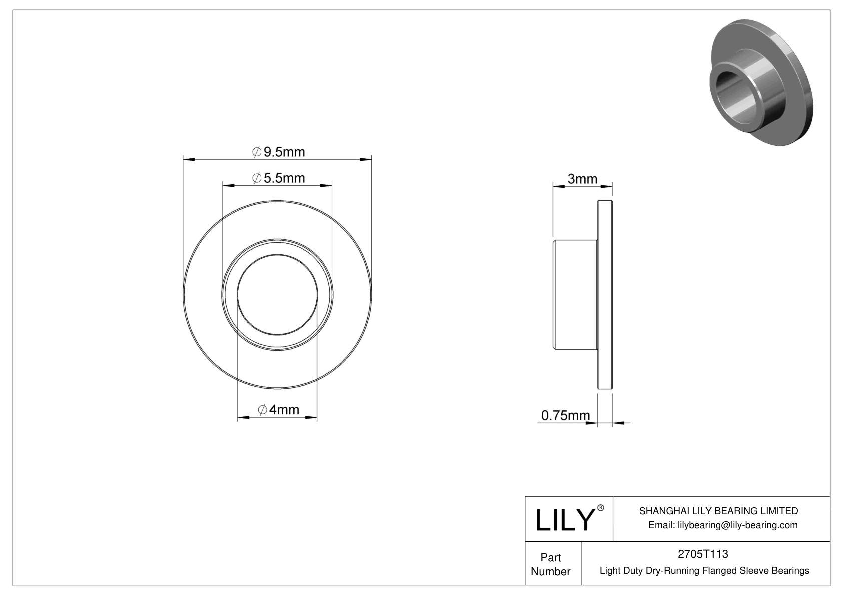 CHAFTBBD Light Duty Dry-Running Flanged Sleeve Bearings cad drawing