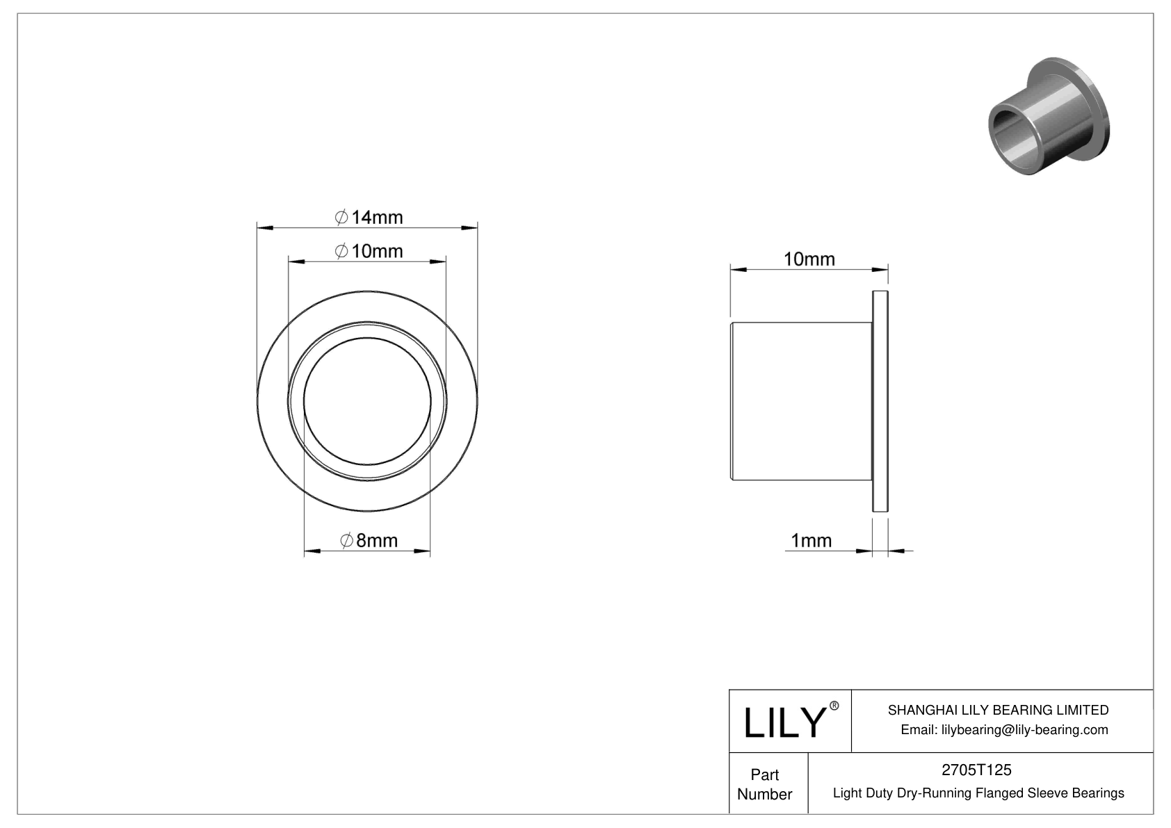 CHAFTBCF Light Duty Dry-Running Flanged Sleeve Bearings cad drawing