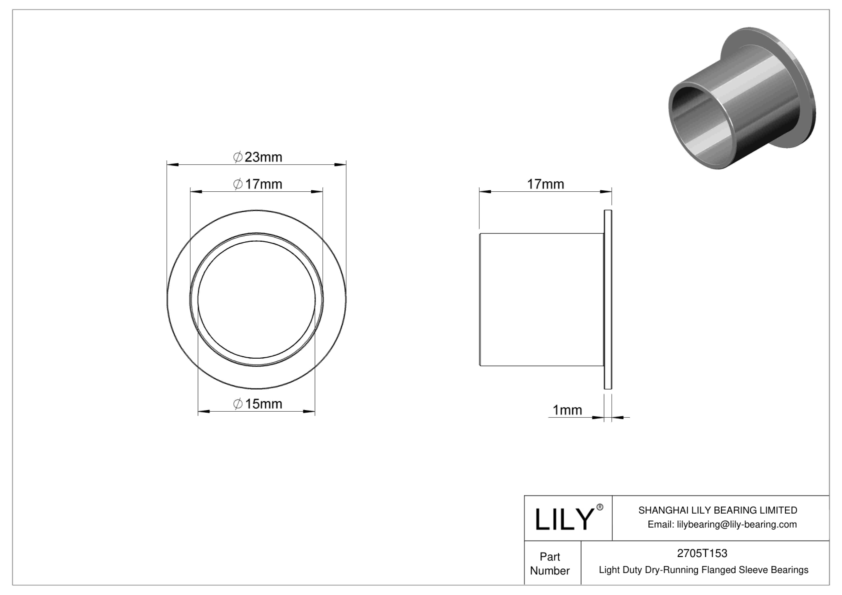CHAFTBFD Light Duty Dry-Running Flanged Sleeve Bearings cad drawing